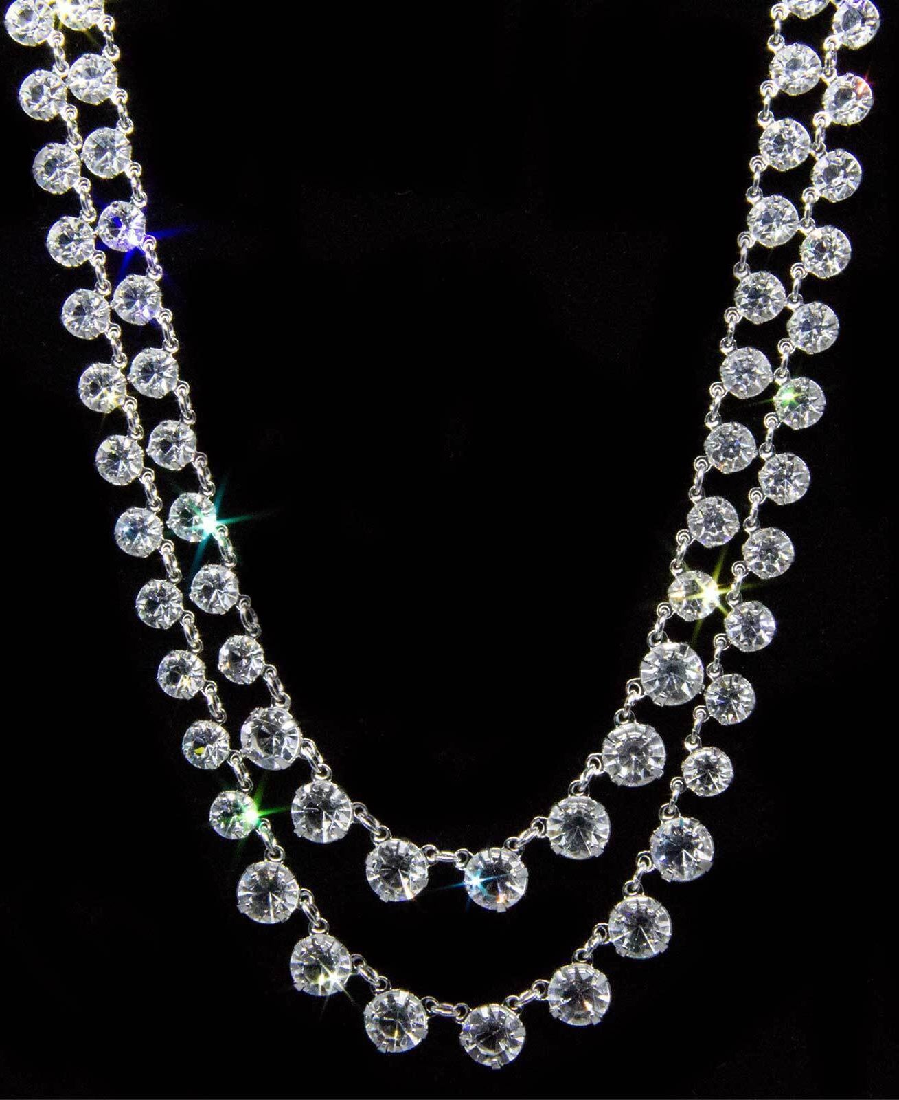 1928 Jewelry Vintage Austrian Crystal Double Strand Necklace 12.5" + 3" Extender