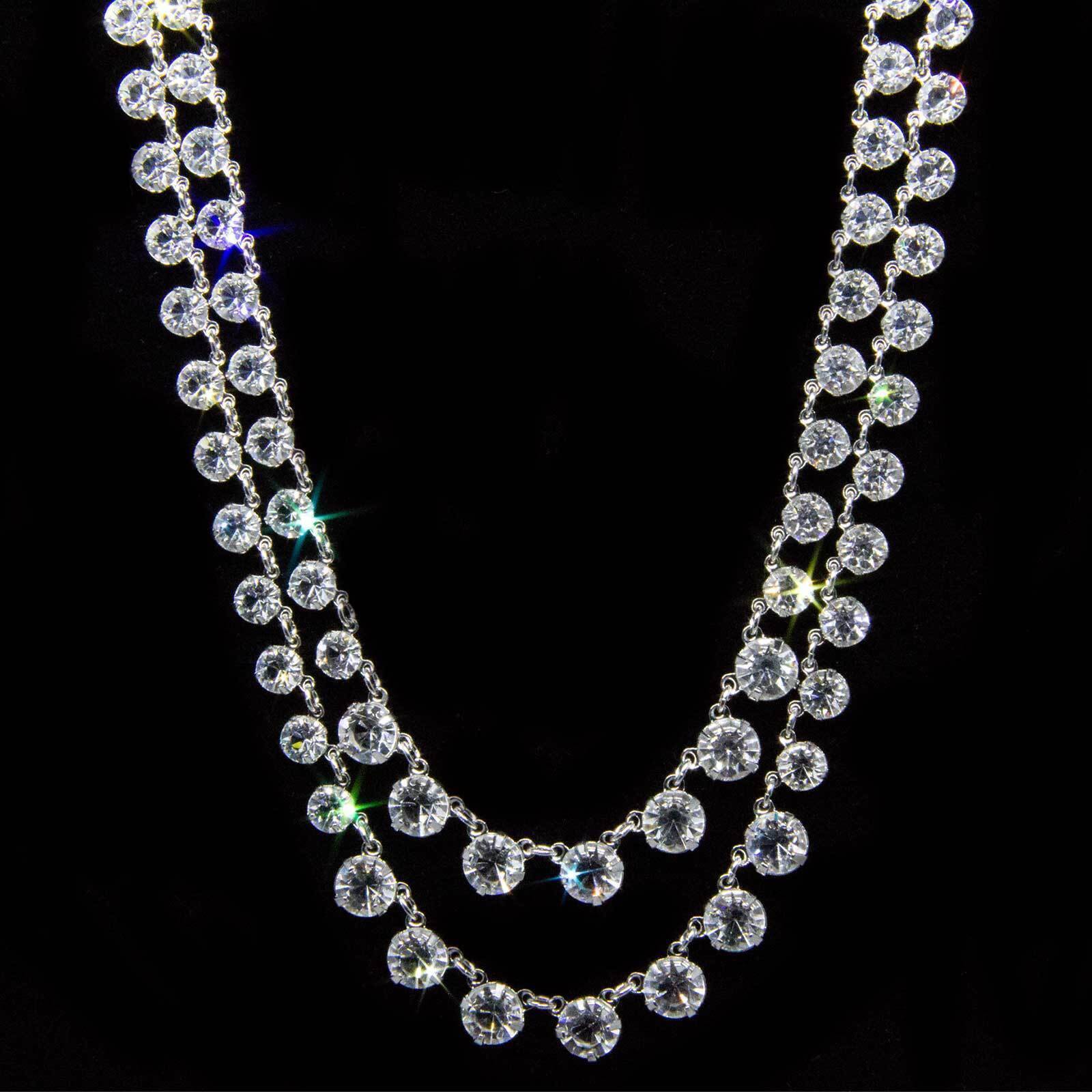 1928 Jewelry Vintage Austrian Crystal Double Strand Necklace 12.5" + 3" Extender