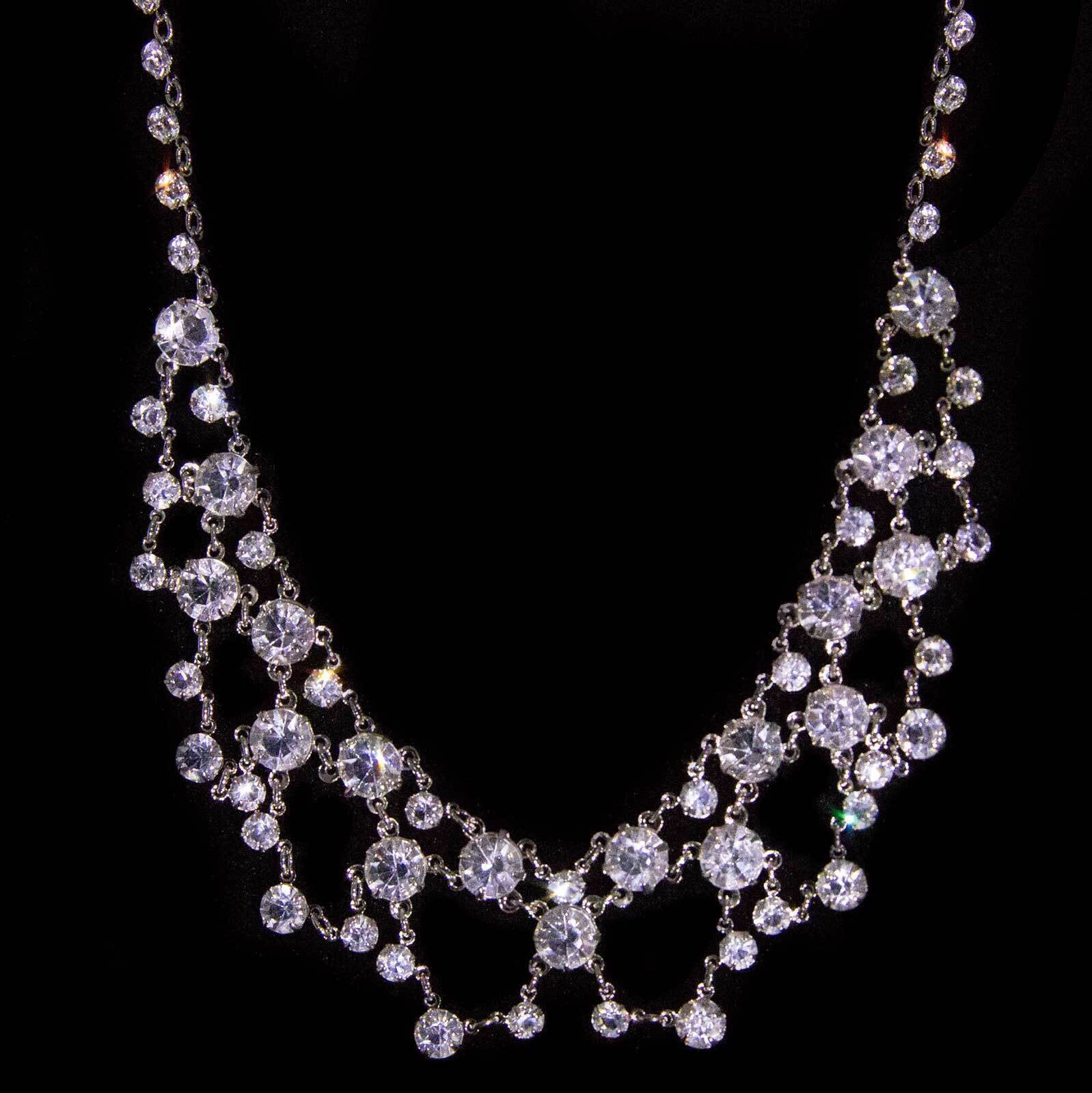 1928 Jewelry Vintage Austrian Crystal Collar Drop Necklace 14.5"