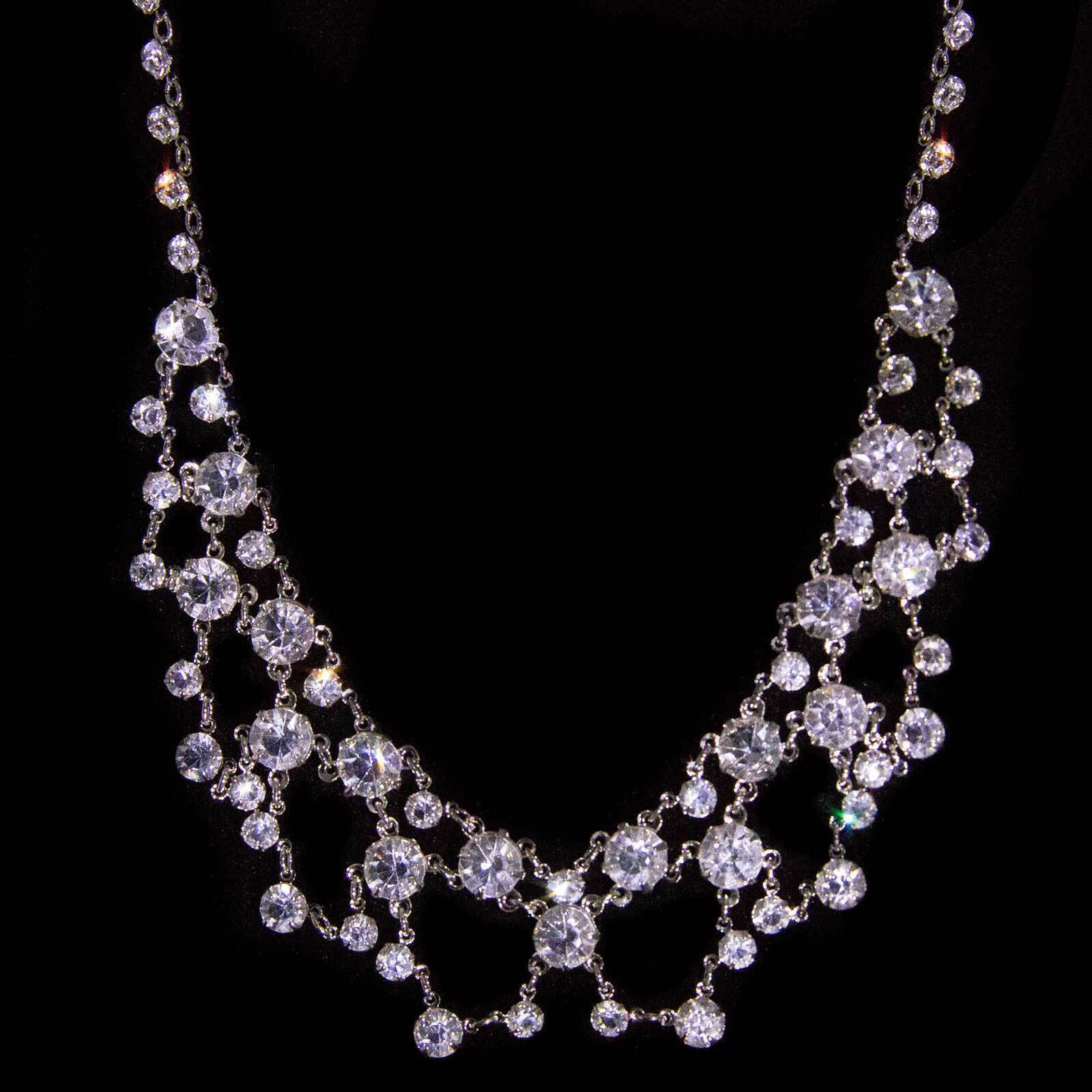 1928 Jewelry Vintage Austrian Crystal Collar Drop Necklace 14.5"