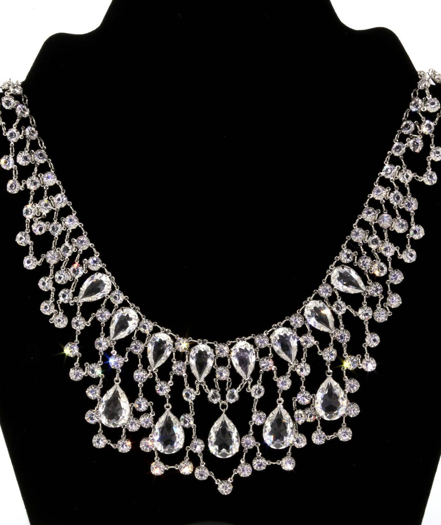 1928 Jewelry Austrian Crystal Statement Bib Necklace 14.5" + 3" Extender