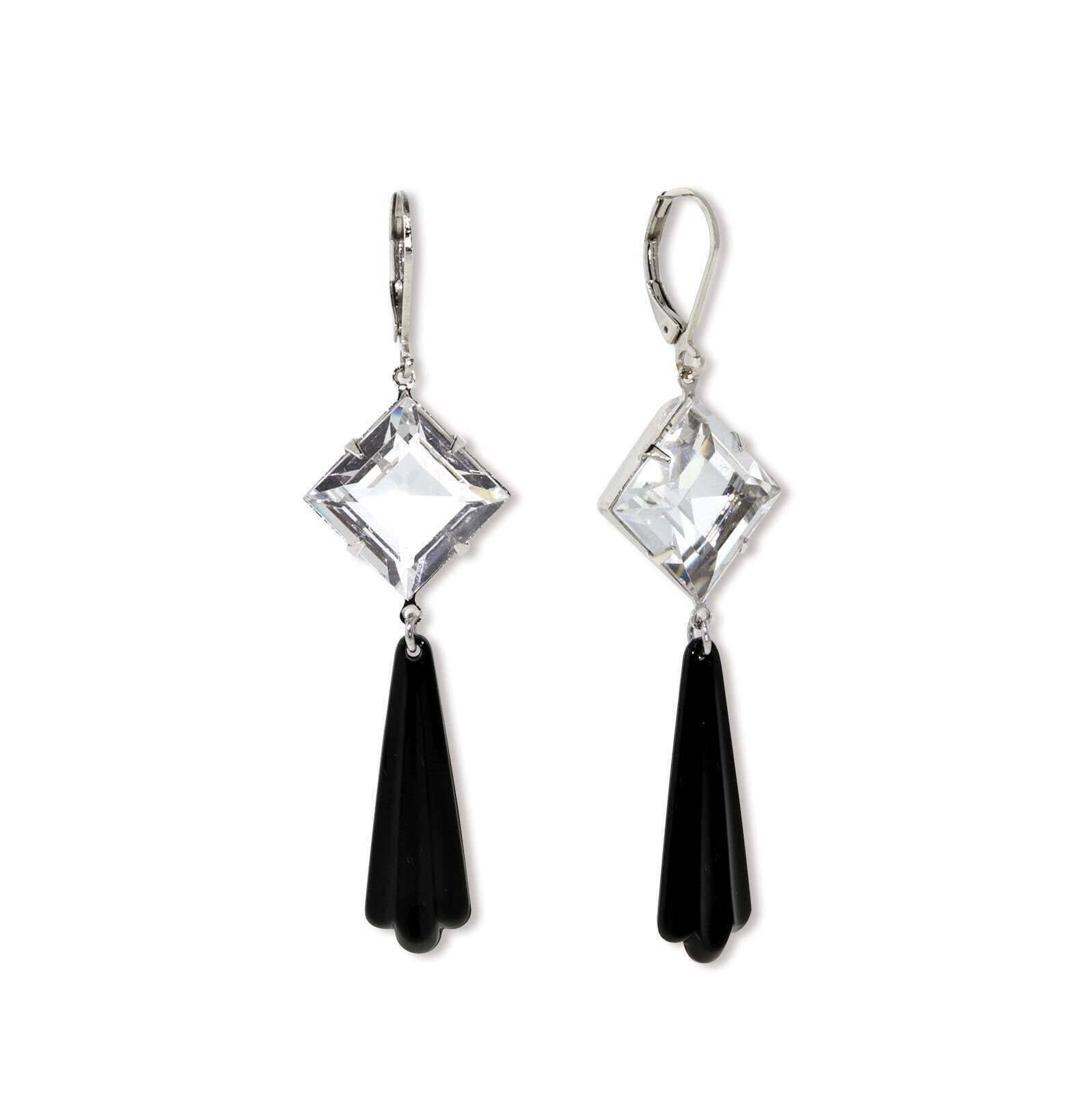 1928 Jewelry Black Bead Crystal Austrian Drop Earrings