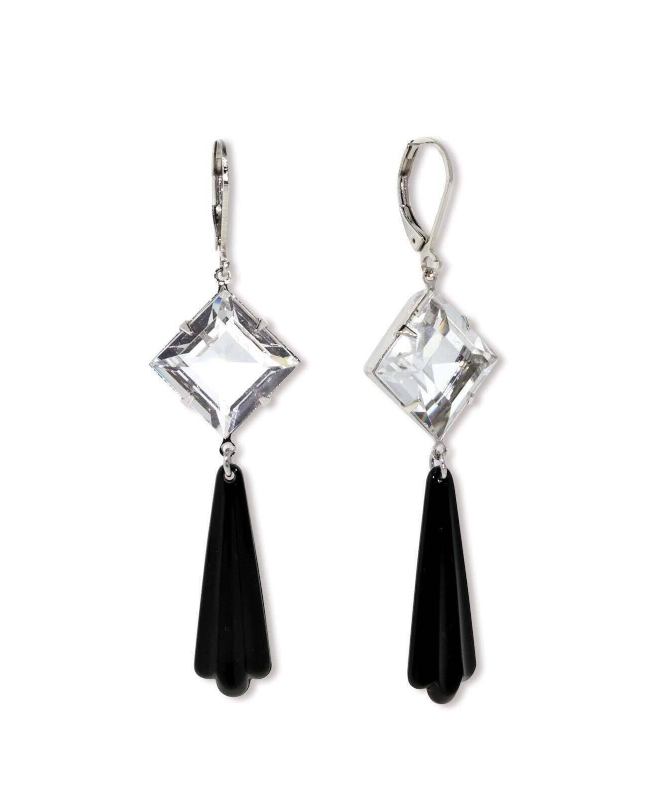1928 Jewelry Black Bead Crystal Austrian Drop Earrings