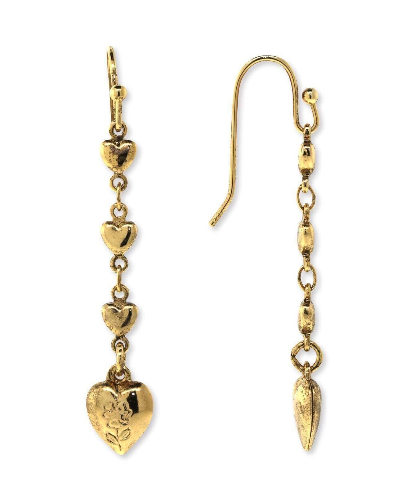 1928 Jewelry Gold Linear Linked Hearts & Etch Flower Drop Earrings