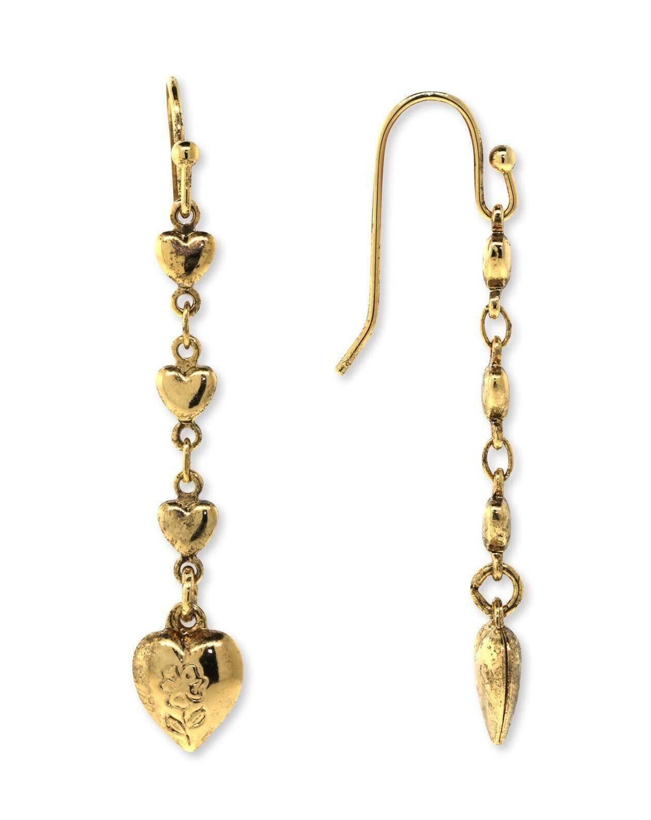 1928 Jewelry Gold Linear Linked Hearts & Etch Flower Drop Earrings