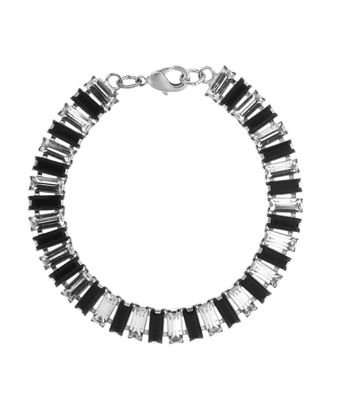1928 Jewelry Jet Black And Crystal Clear Austrian Baguette Chain Link Bracelet