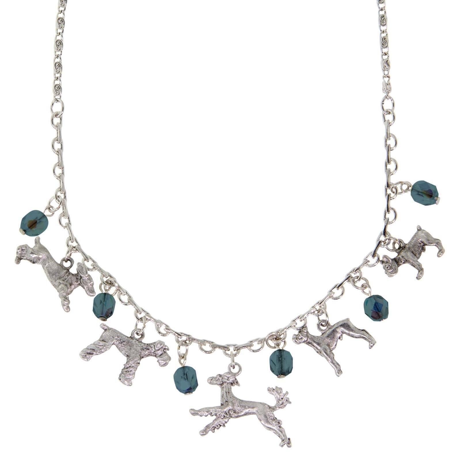 1928 Jewelry Multi Beaded Dog Charm Necklace 16" + 3" Extender