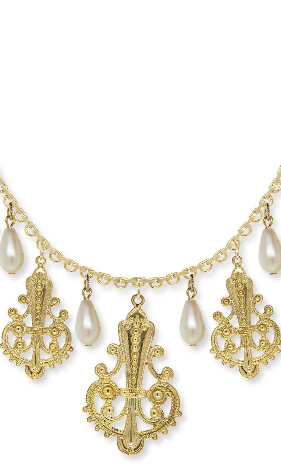 1928 Jewelry Royal Filigree Ornamental Drop Faux Pearl Necklace 16" + 3" Extender