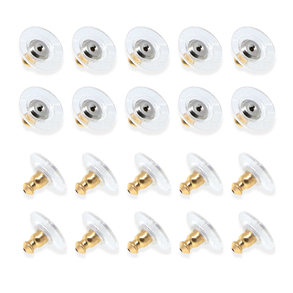 20 Pair Pack Bullet Clutch Earring Backs With Round Safety Backs Gold