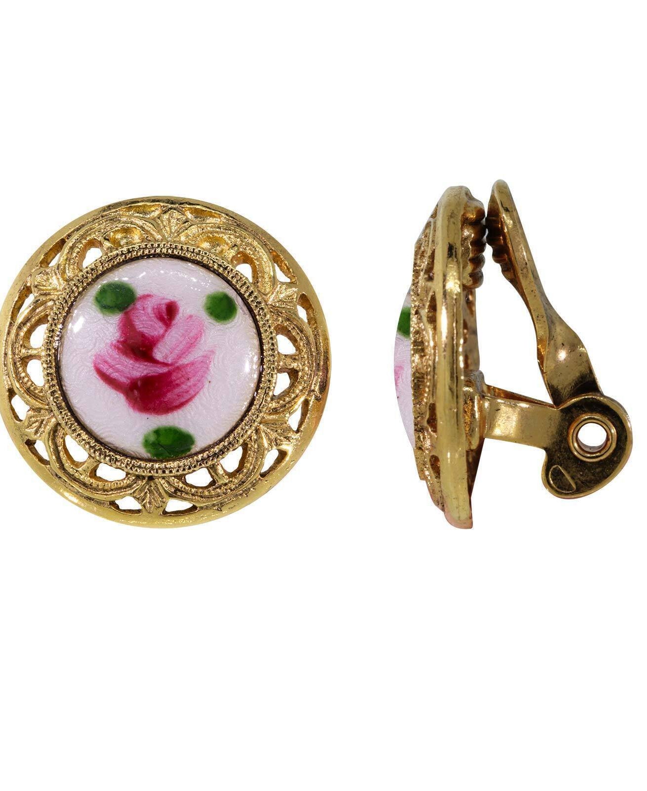 1928 Jewelry Artisan Pink Rosebud Round Clip On Earrings