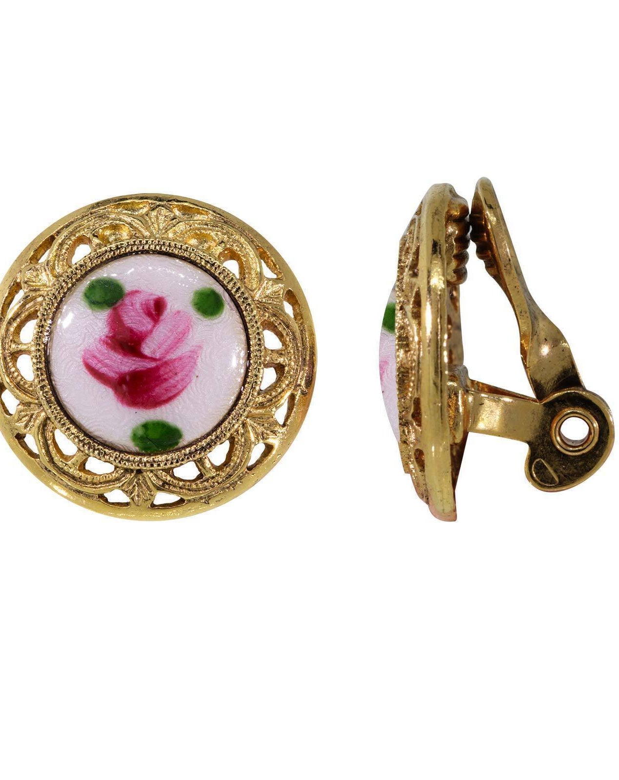 1928 Jewelry Artisan Pink Rosebud Round Clip On Earrings