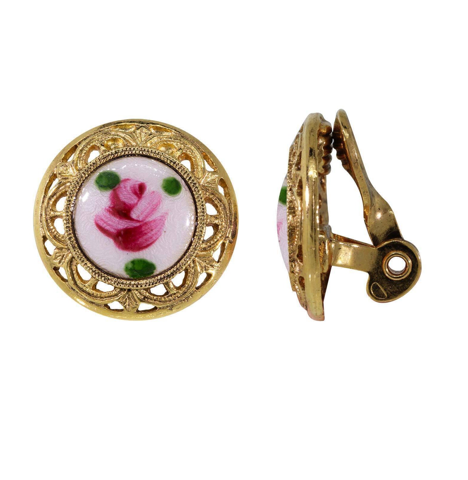 1928 Jewelry Artisan Pink Rosebud Round Clip On Earrings