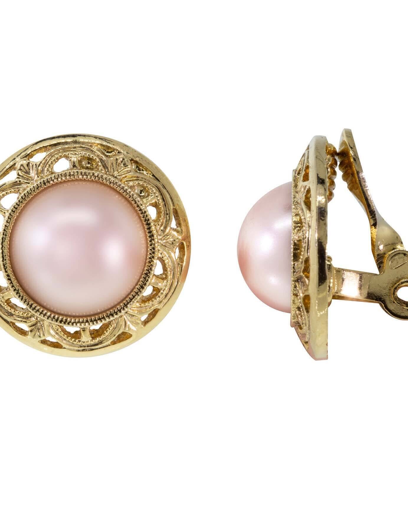 1928 Jewelry Rosabella Pink Faux Pearl Button Clip On Earrings