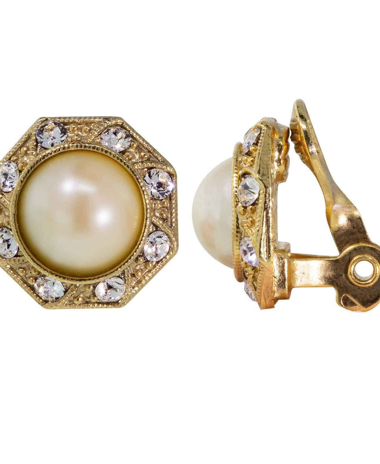 1928 Jewelry Art Deco Style Crystal Round Button Clip On Earrings