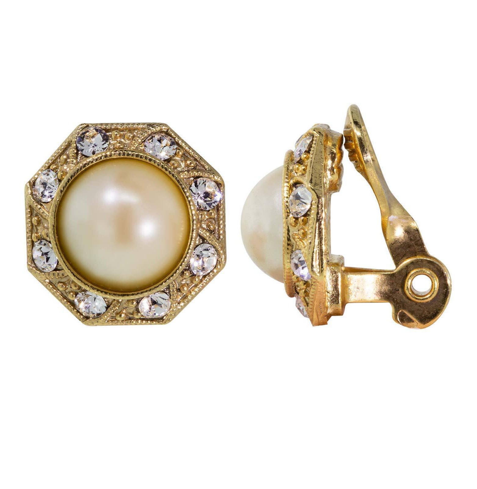 1928 Jewelry Art Deco Style Crystal Round Button Clip On Earrings