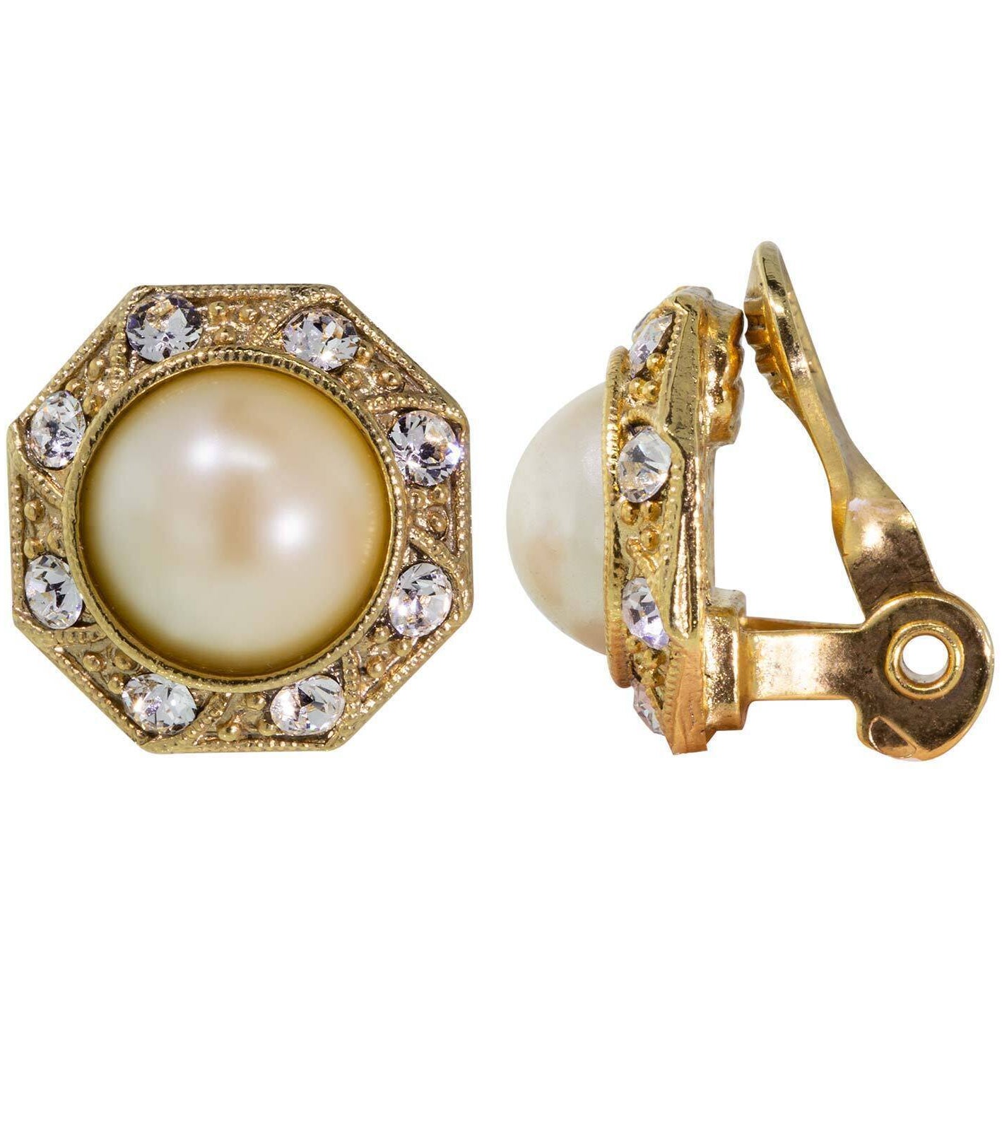 1928 Jewelry Art Deco Style Crystal Round Button Clip On Earrings