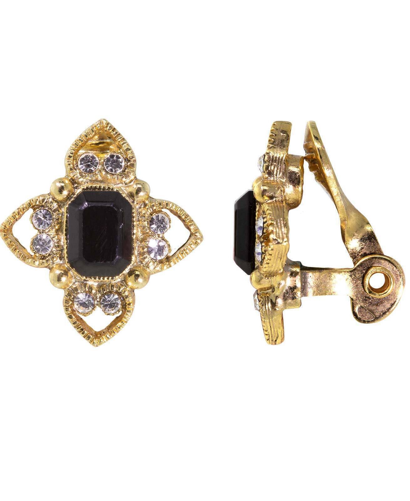 1928 Jewelry Octagon Crystal Floral Clip On Earrings