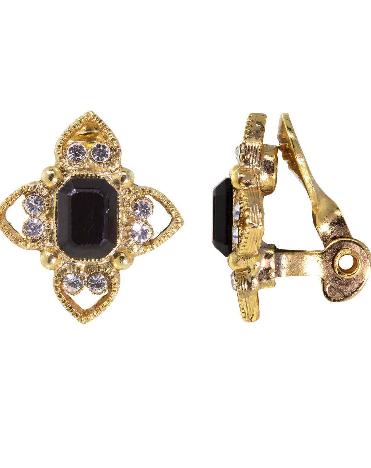 1928 Jewelry Octagon Crystal Floral Clip On Earrings