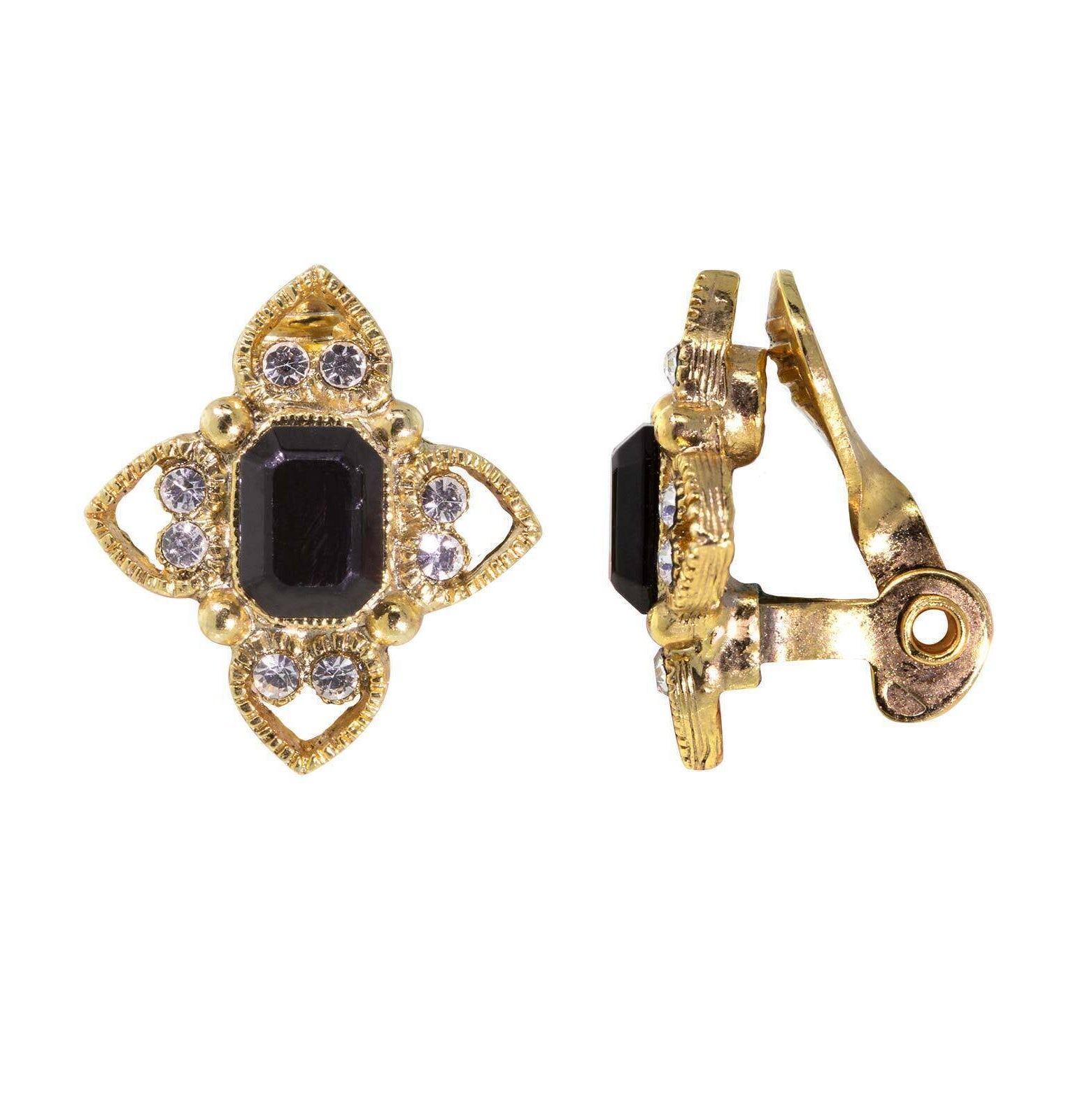 1928 Jewelry Octagon Crystal Floral Clip On Earrings