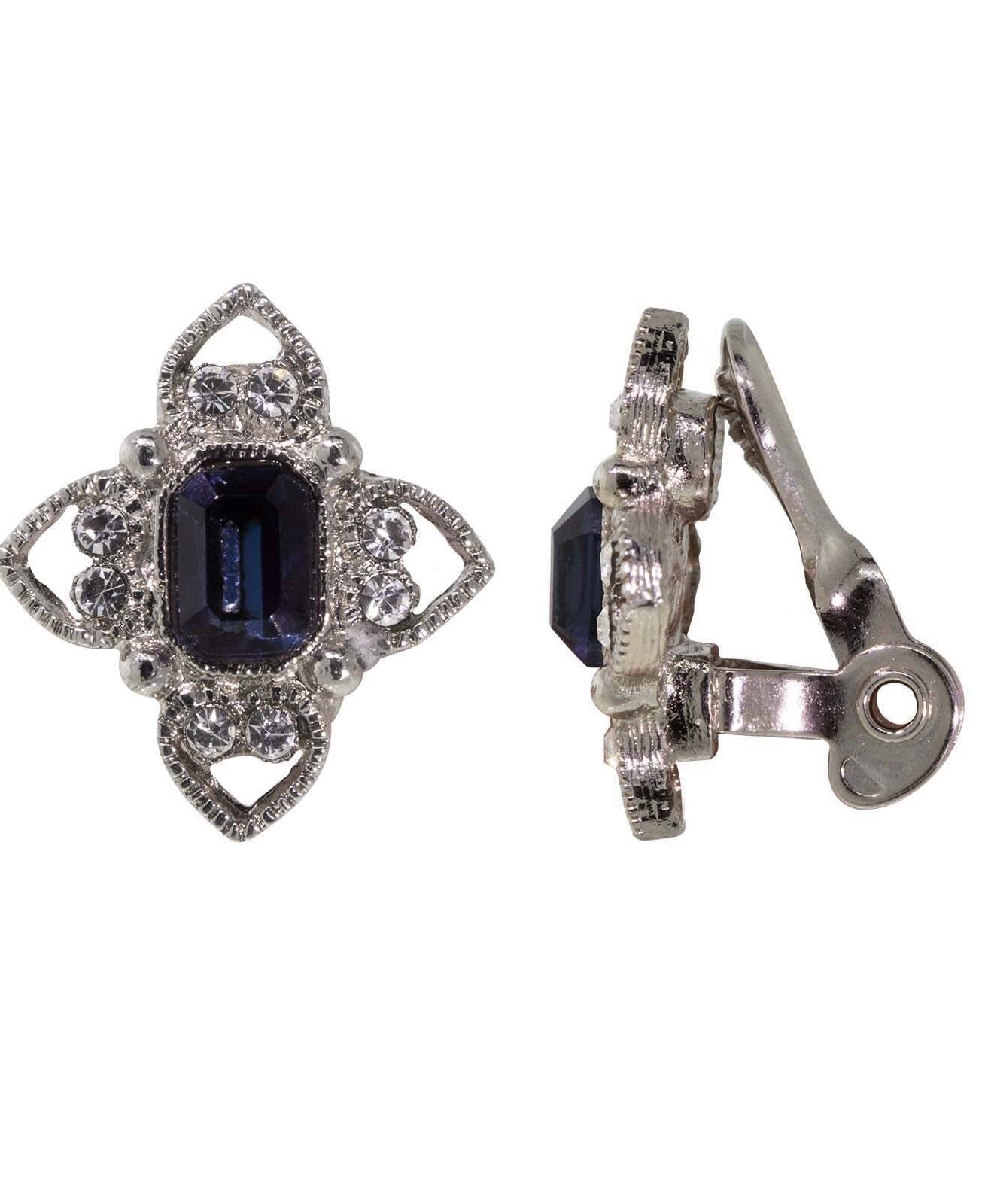 1928 Jewelry Rectangle Crystal Floral Clip On Earrings