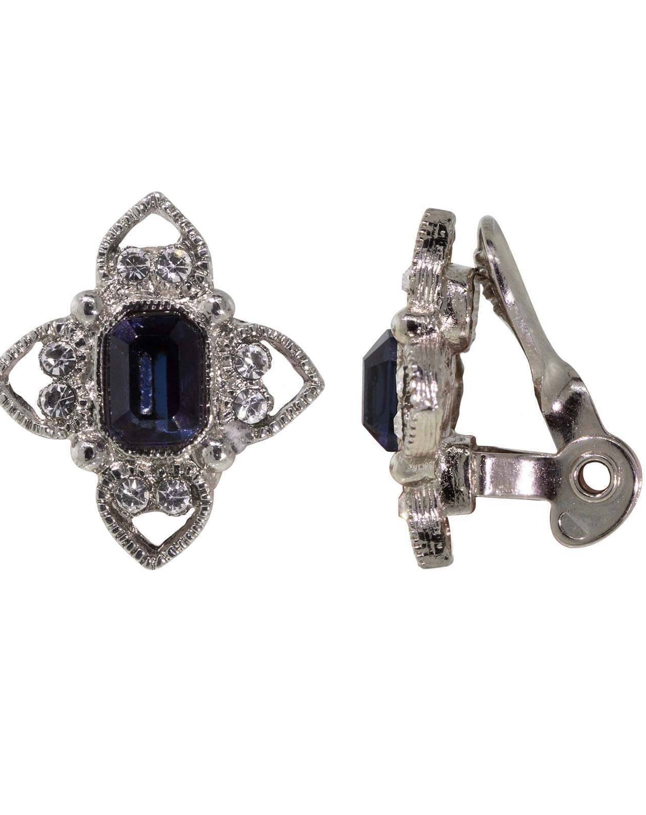 1928 Jewelry Rectangle Crystal Floral Clip On Earrings