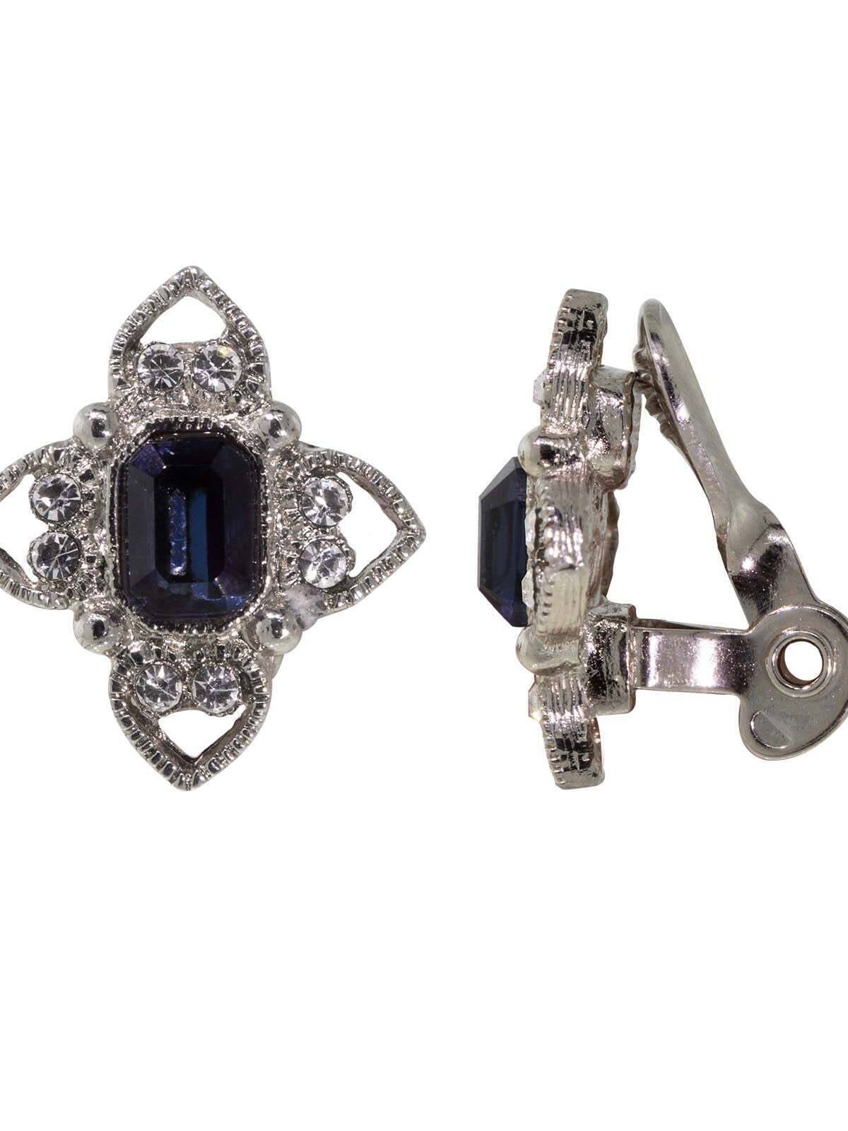 1928 Jewelry Rectangle Crystal Floral Clip On Earrings