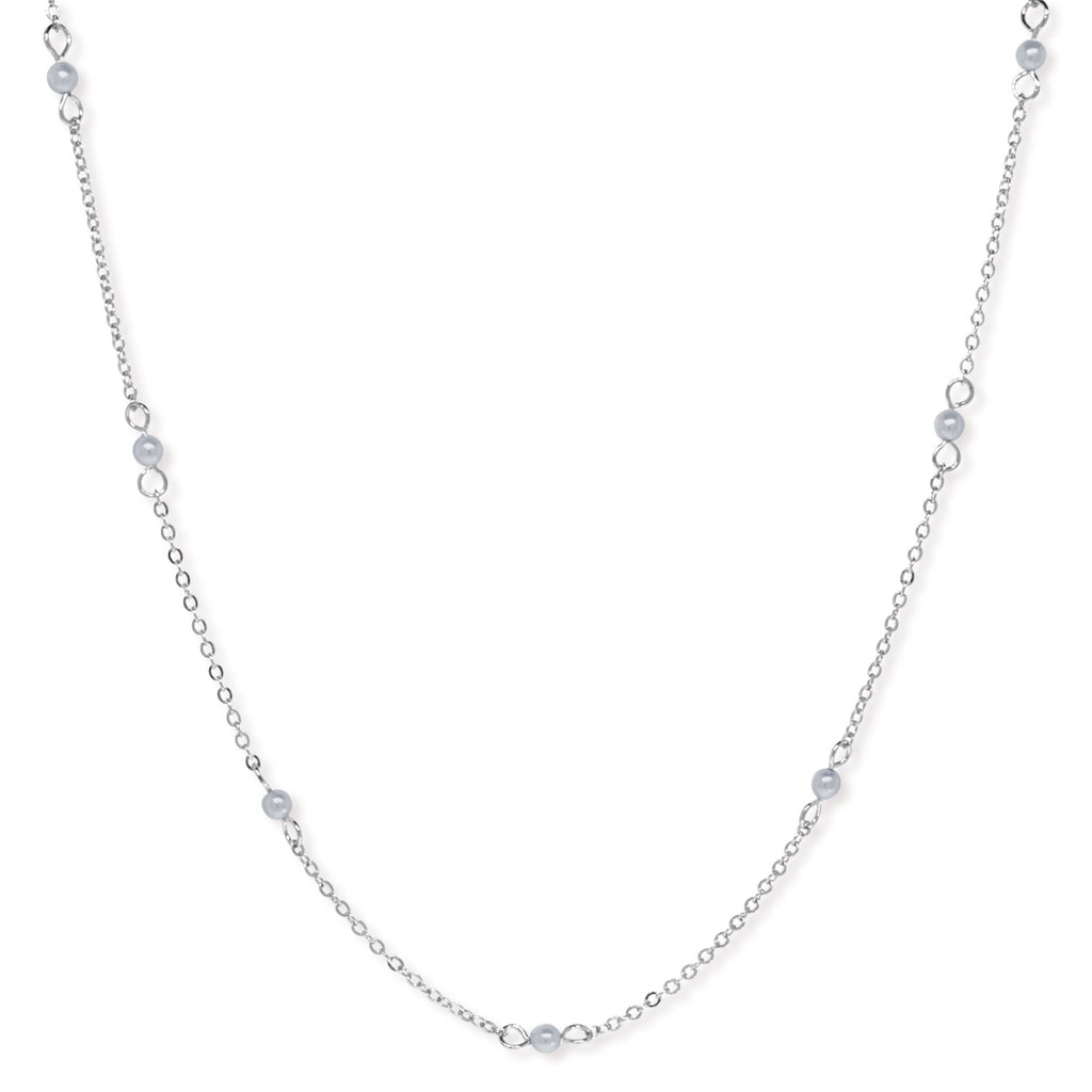 Grey 3mm Faux Pearl Chain Necklace 16 Inch