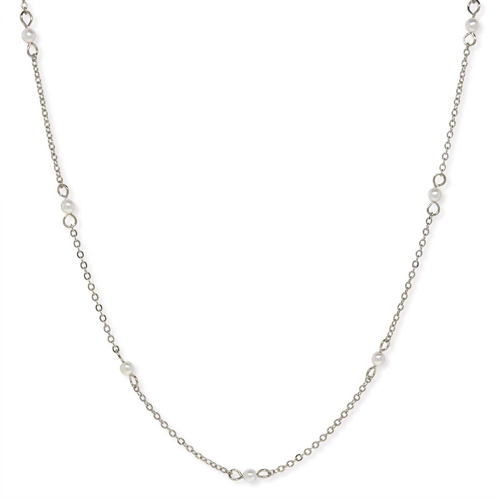 White Faux Pearl Cable Chain Necklace 16 Inch