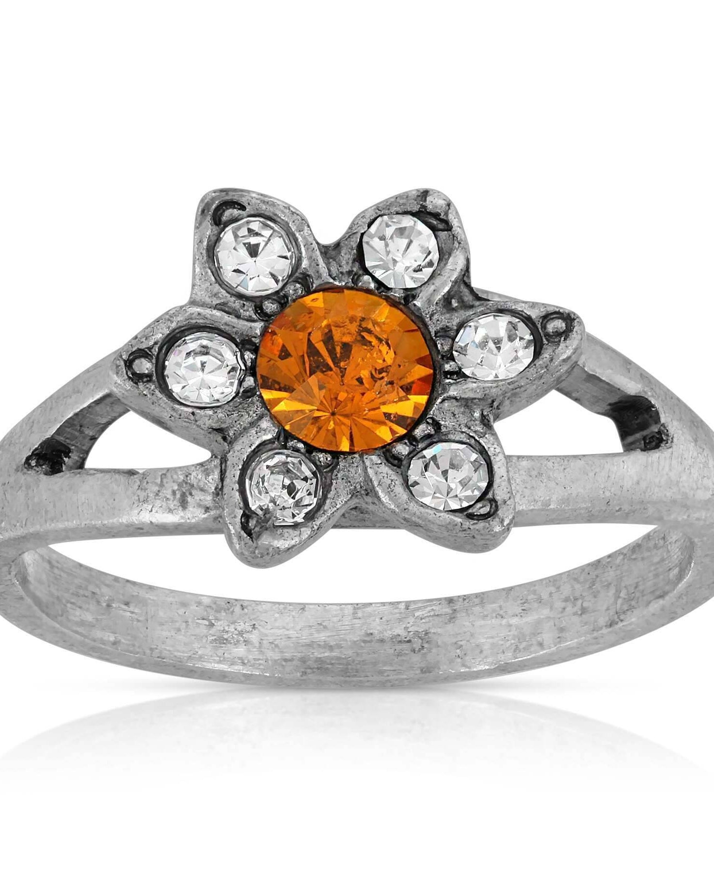 1928 Jewelry Pewter Yellow And Clear Crystal Floral Ring Size 7