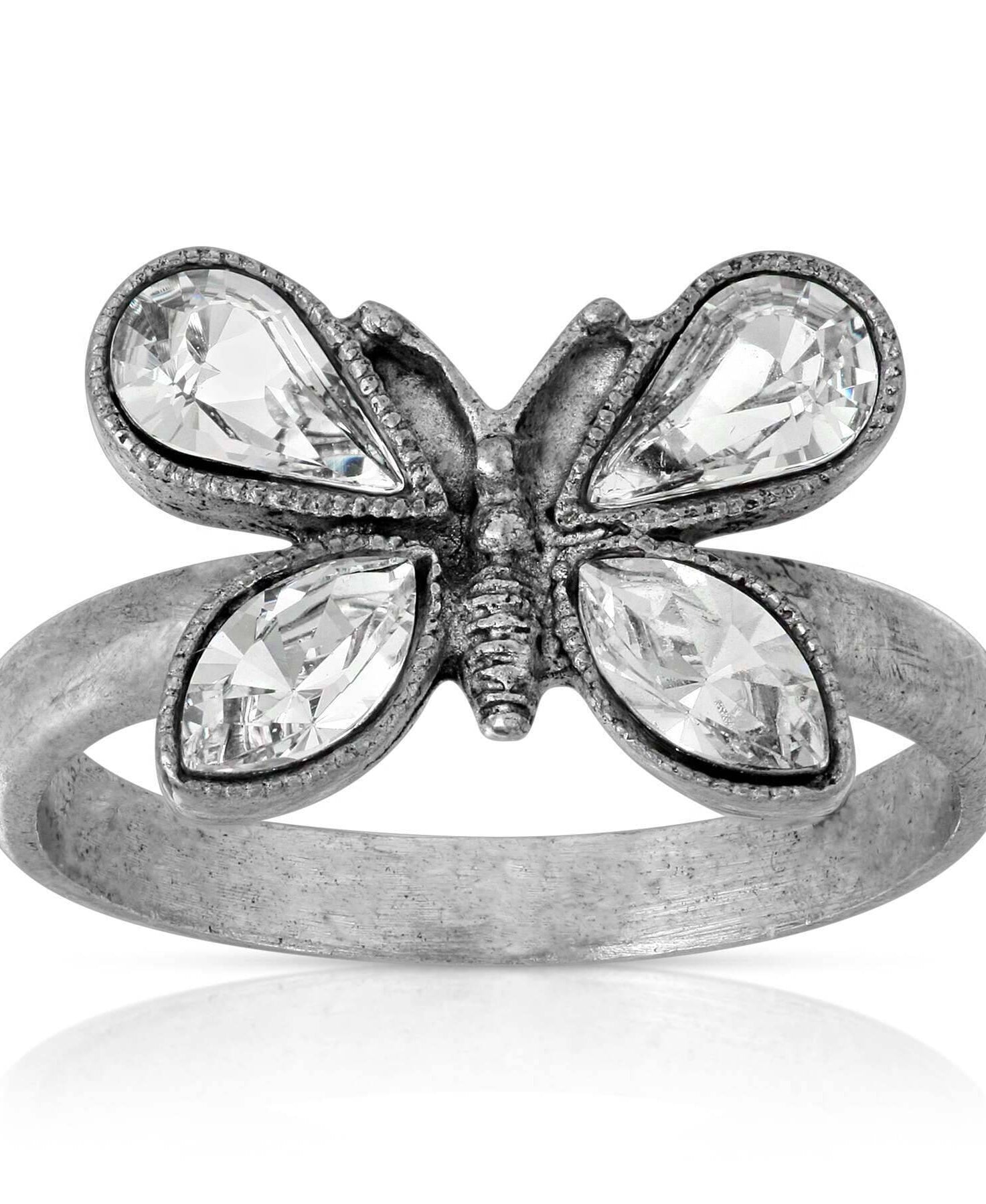1928 Jewelry Pewter Crystal Butterfly Ring Size 7