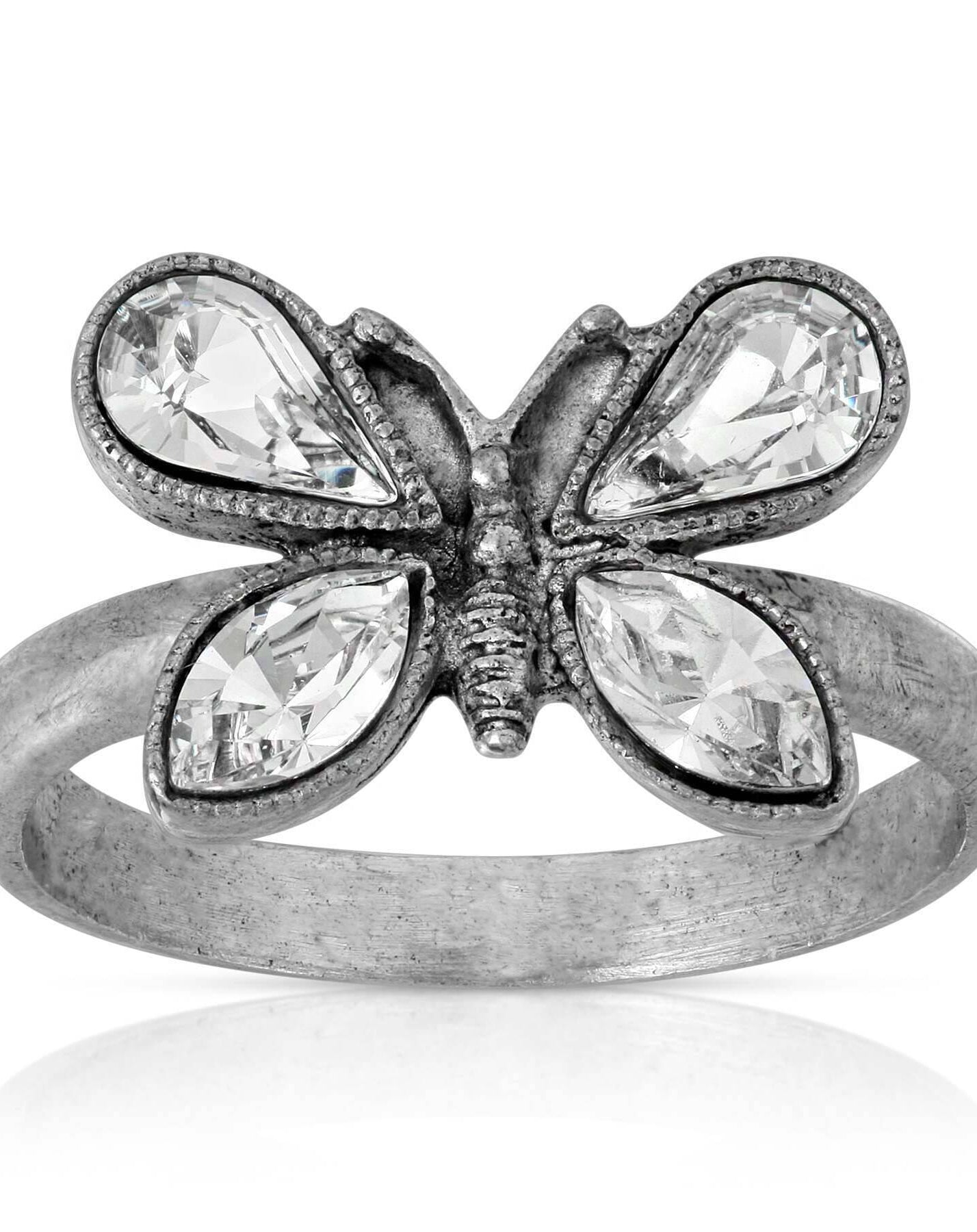 1928 Jewelry Pewter Crystal Butterfly Ring Size 7