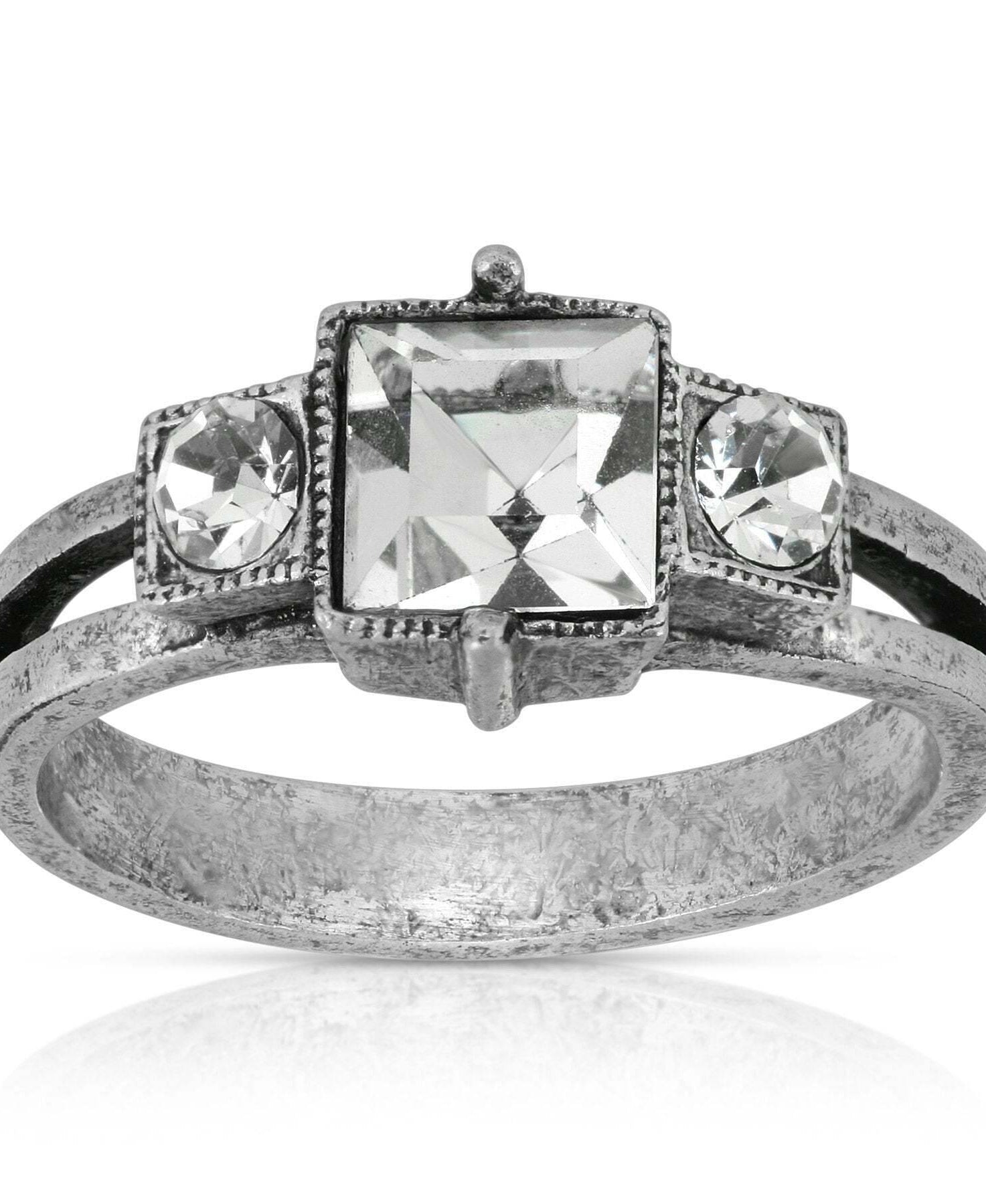 1928 Jewelry Pewter Antique Style Square Crystal Ring Size 7