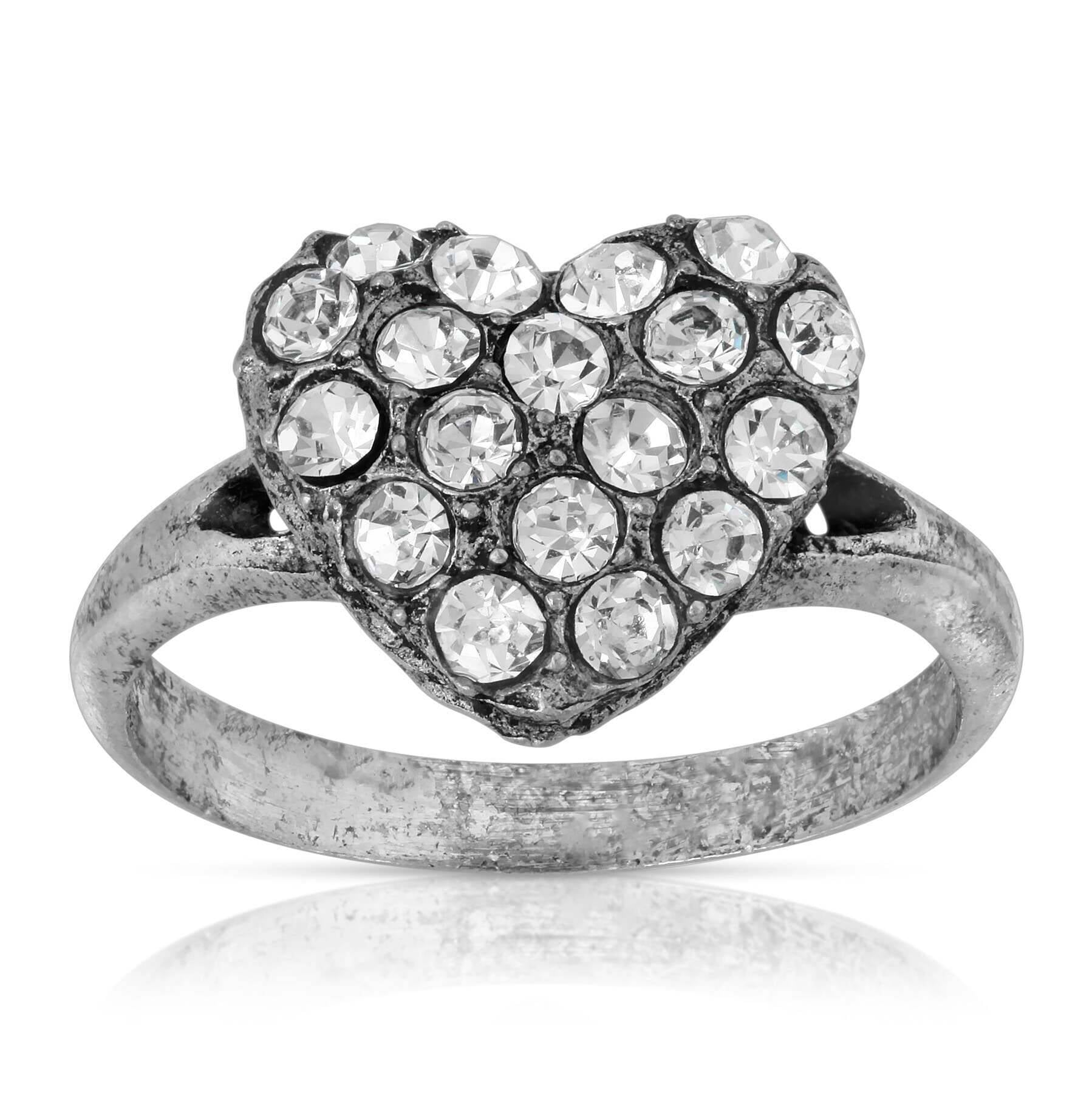 1928 Jewelry Pewter Crystal Pave Heart Ring Size 7