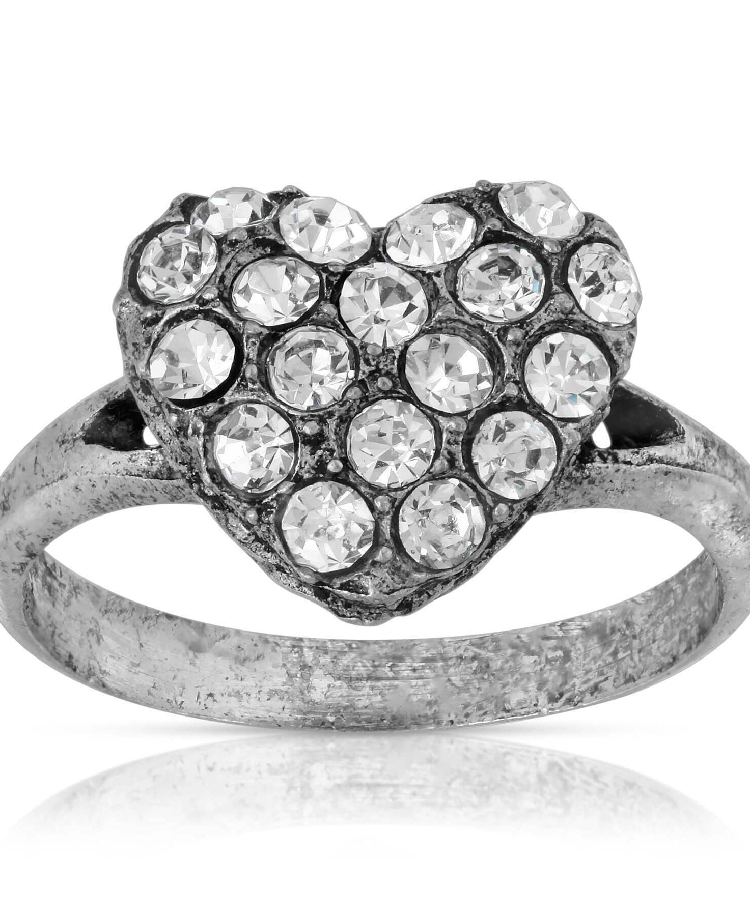 1928 Jewelry Pewter Crystal Pave Heart Ring Size 7