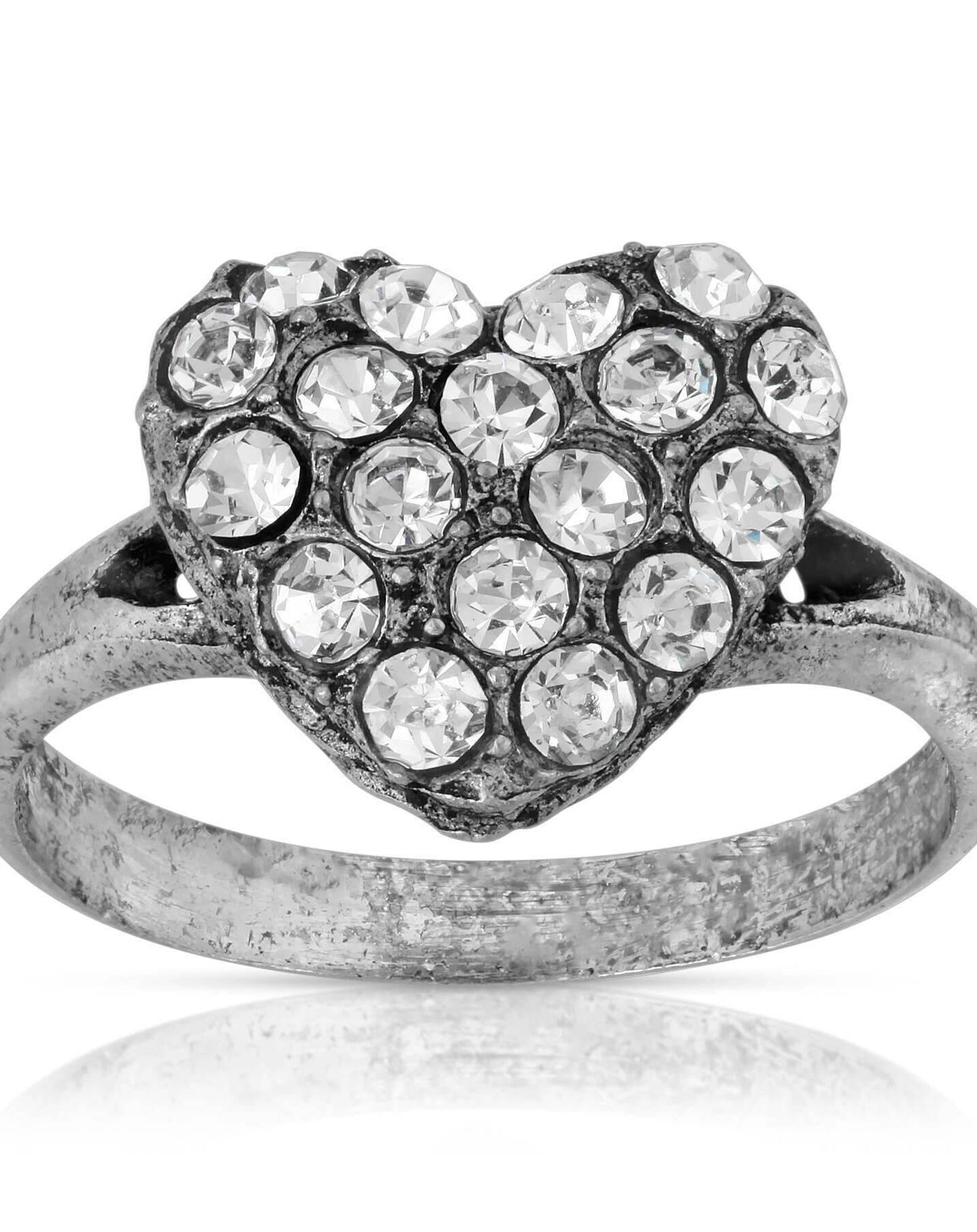 1928 Jewelry Pewter Crystal Pave Heart Ring Size 7