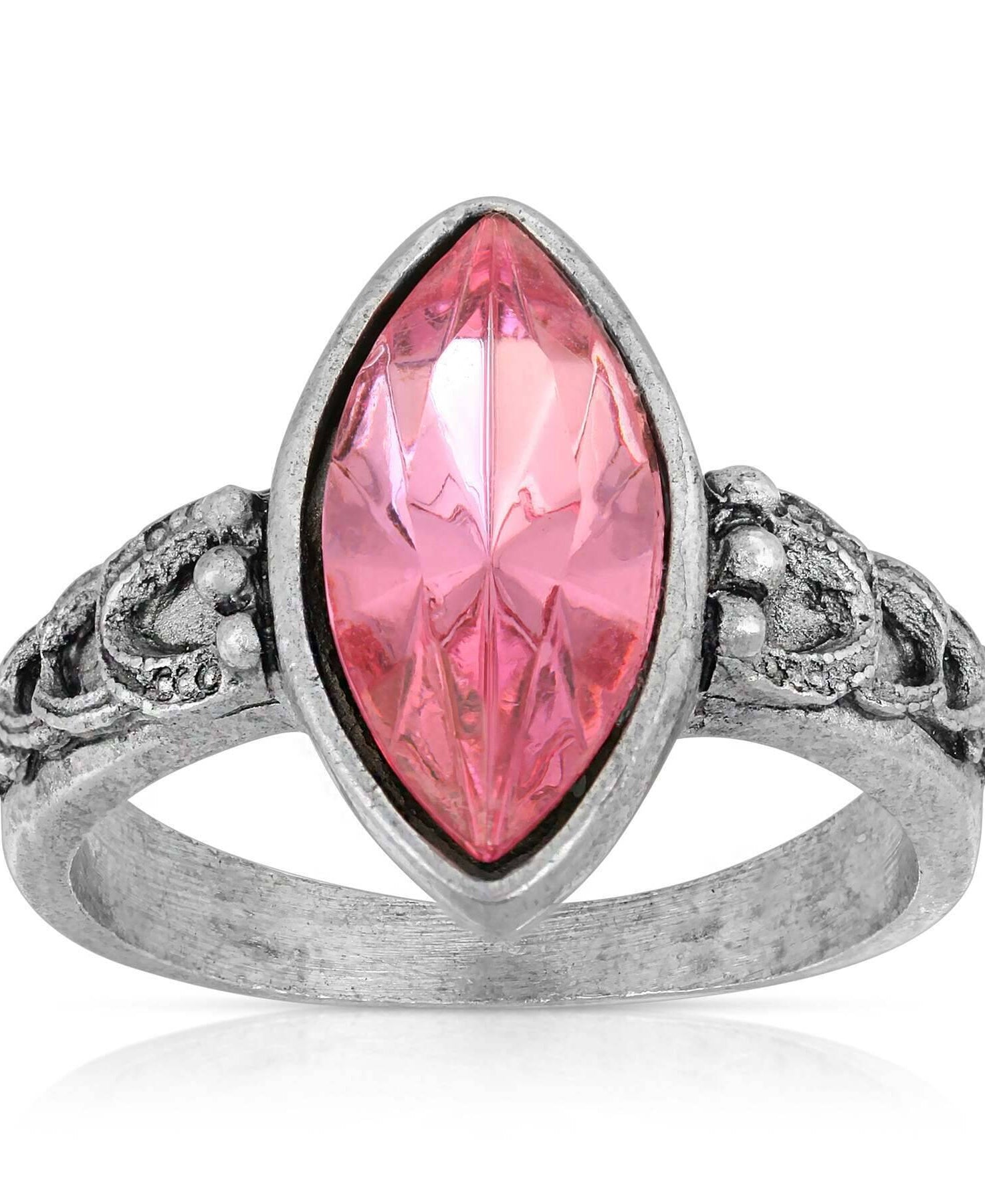 1928 Jewelry Pewter Navette Shaped Crystal Ring Size 7