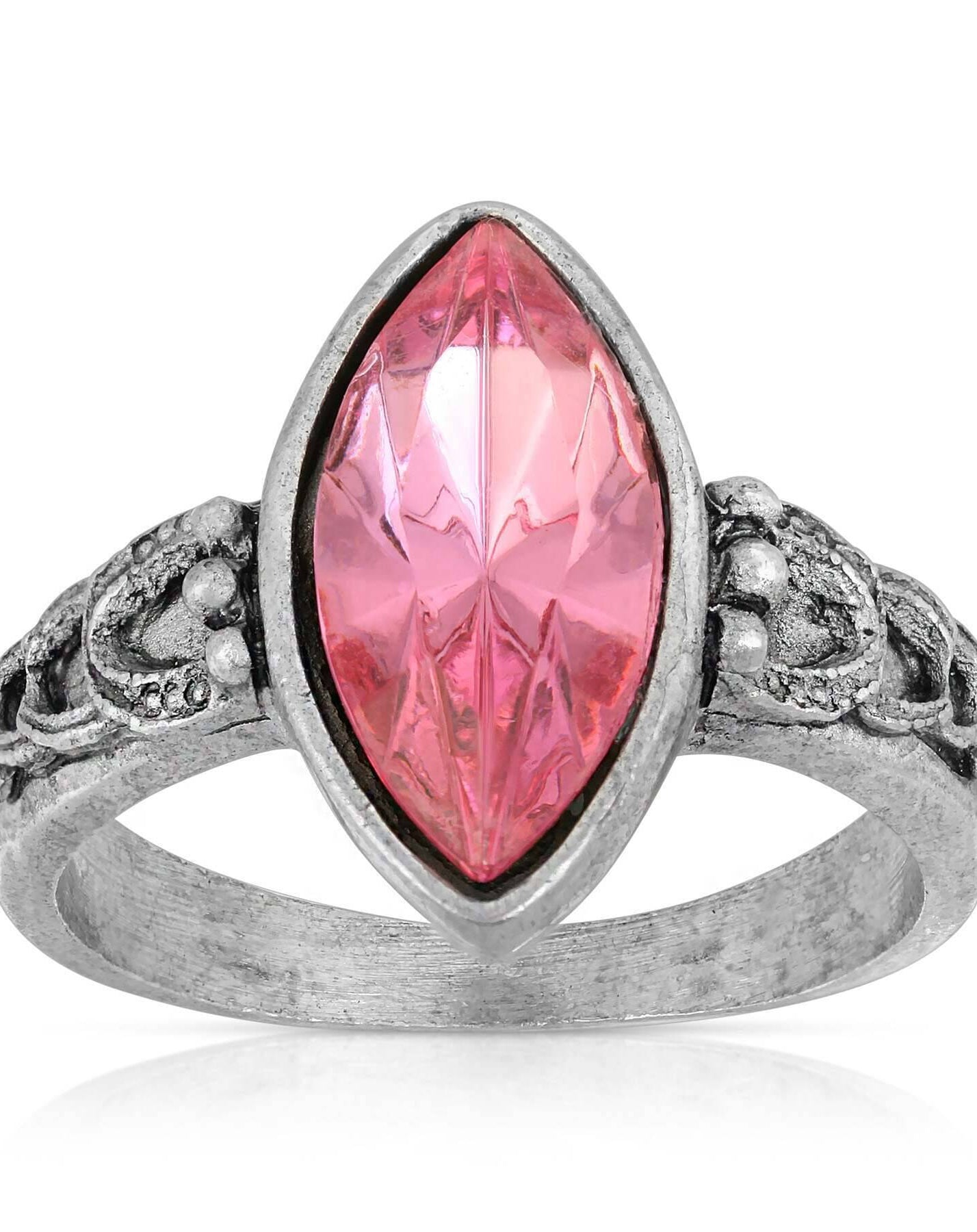 1928 Jewelry Pewter Navette Shaped Crystal Ring Size 7