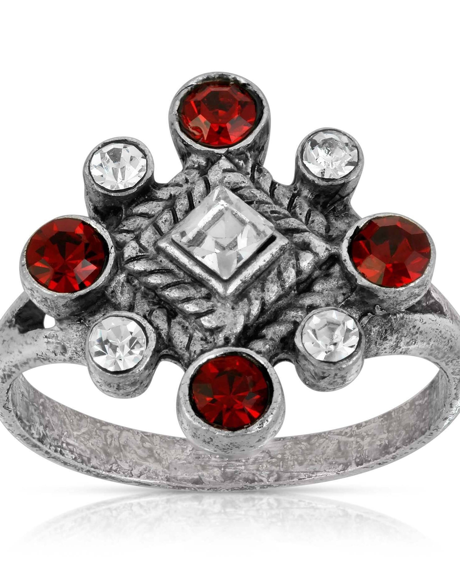1928 Jewelry Pewter Red & Crystal Diamond Shaped Ring Size 7