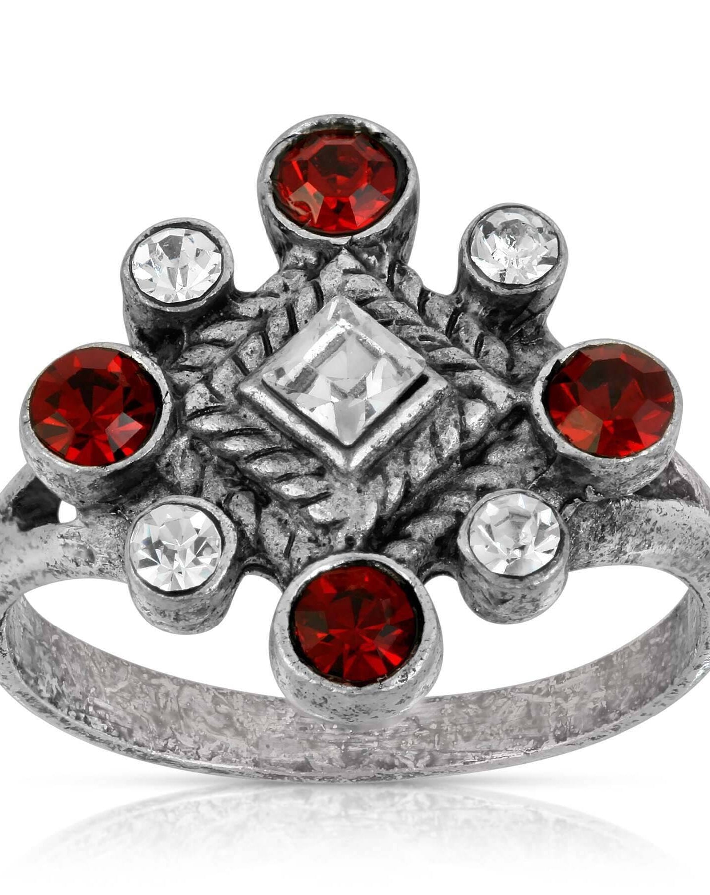 1928 Jewelry Pewter Red & Crystal Diamond Shaped Ring Size 7