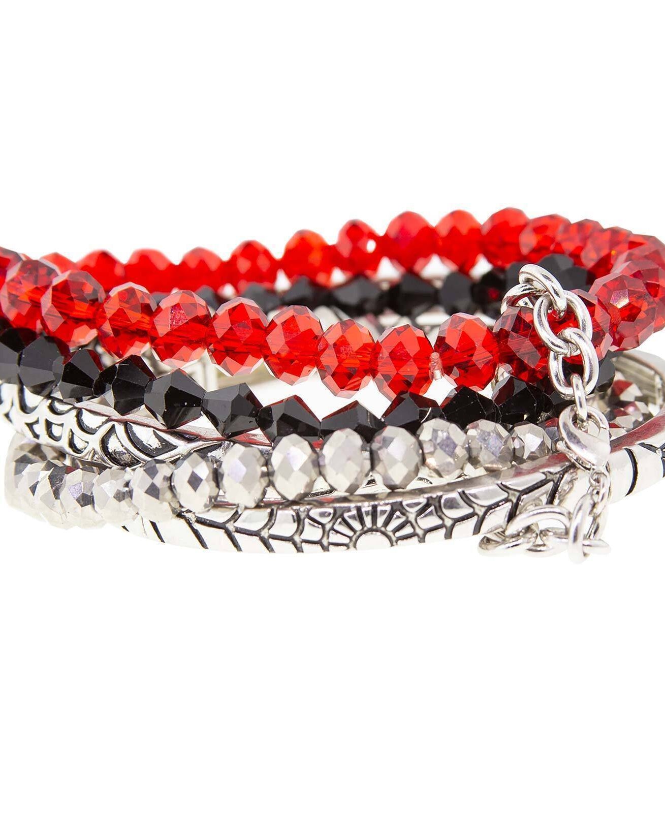 1928 Jewelry Red Black Grey Beaded Stretch Multi Bracelets