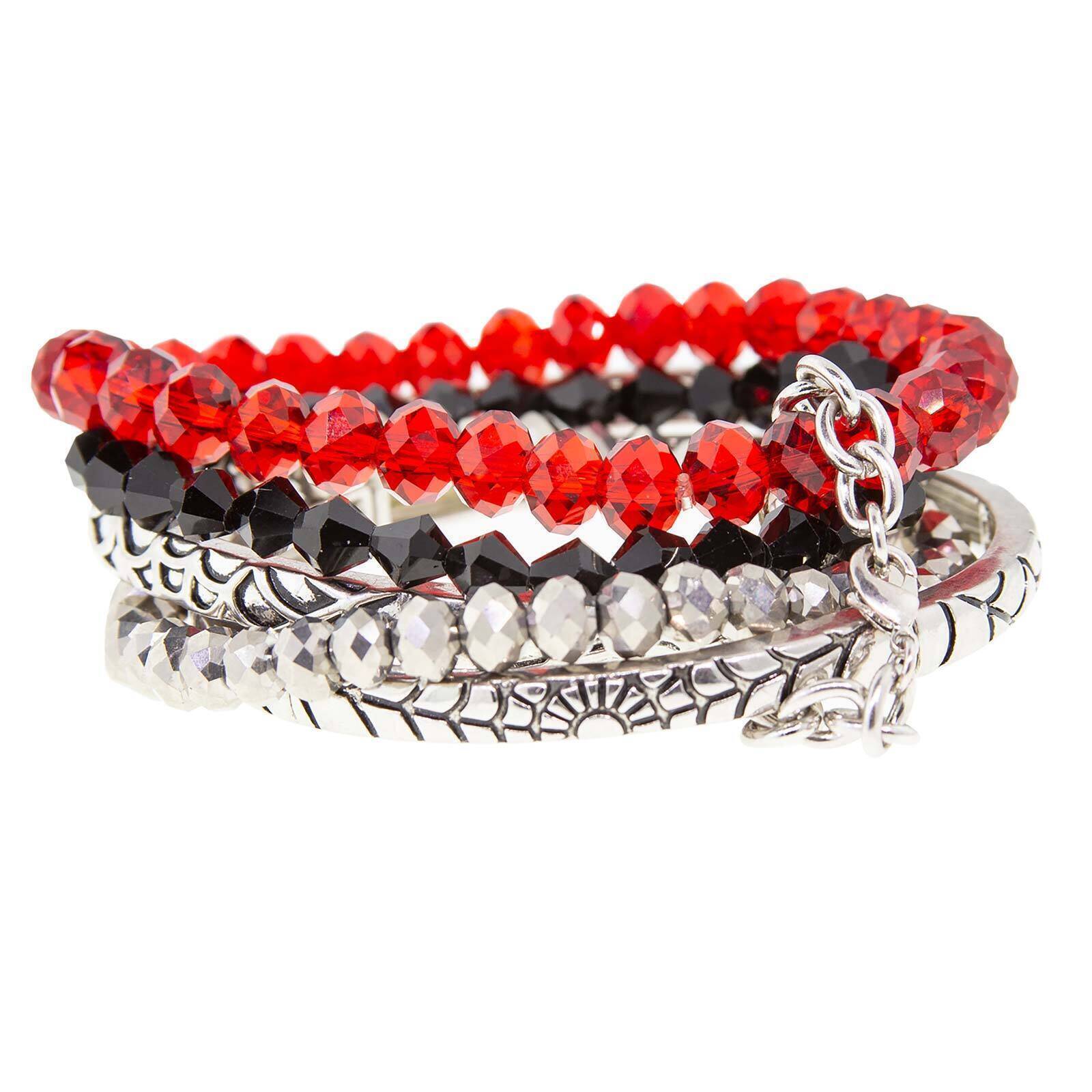 1928 Jewelry Red Black Grey Beaded Stretch Multi Bracelets