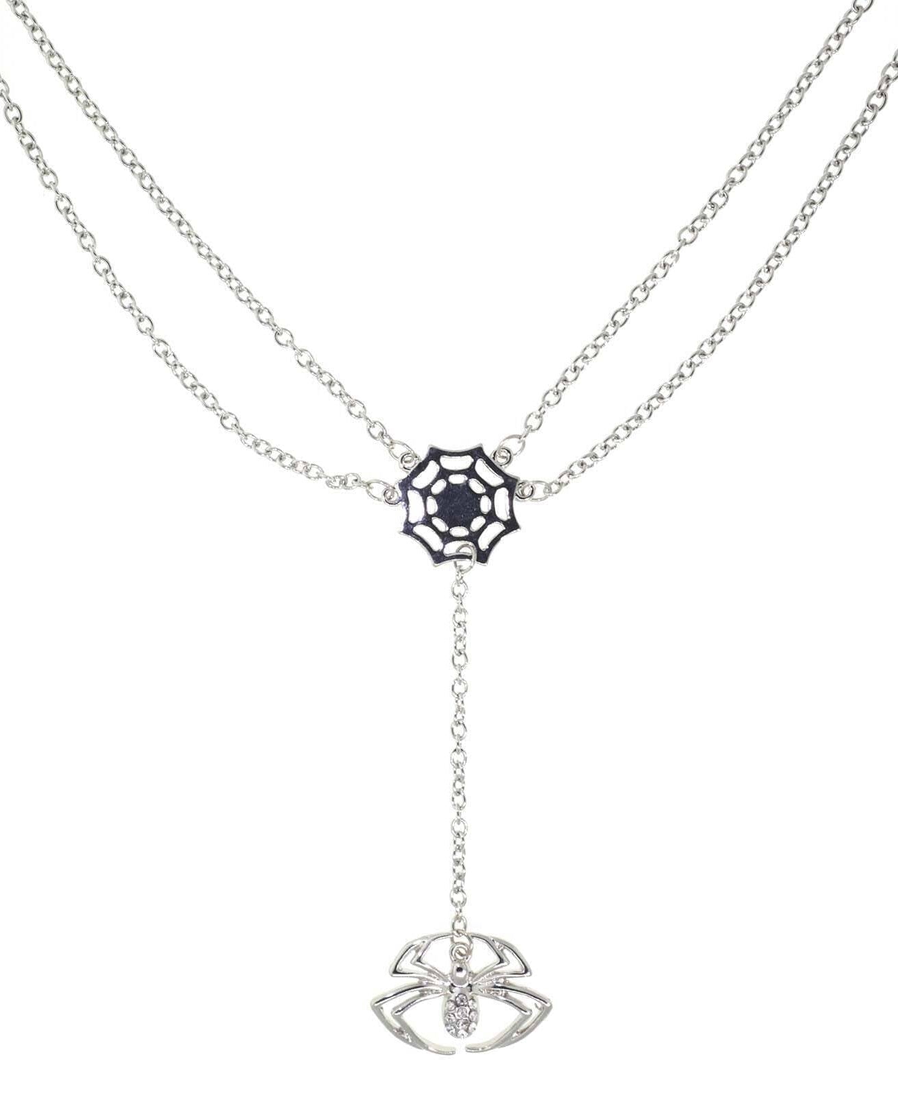 1928 Jewelry Spider Web With Crystal Spider Drop Necklace 16"