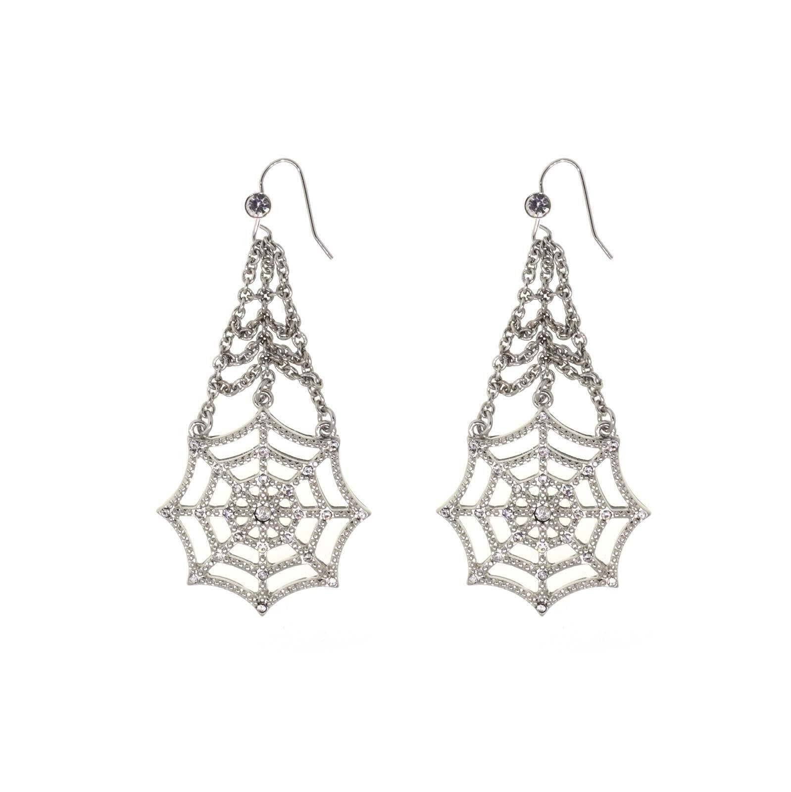 1928 Jewelry Crystal Spider Web Chain Drop Wire Earrings