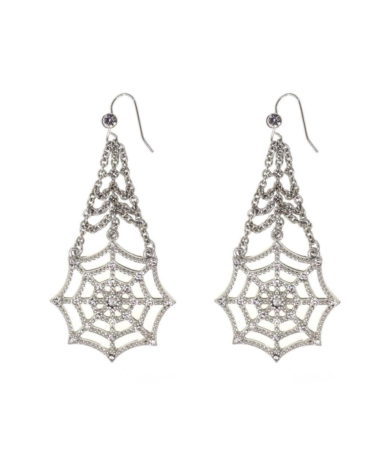 1928 Jewelry Crystal Spider Web Chain Drop Wire Earrings