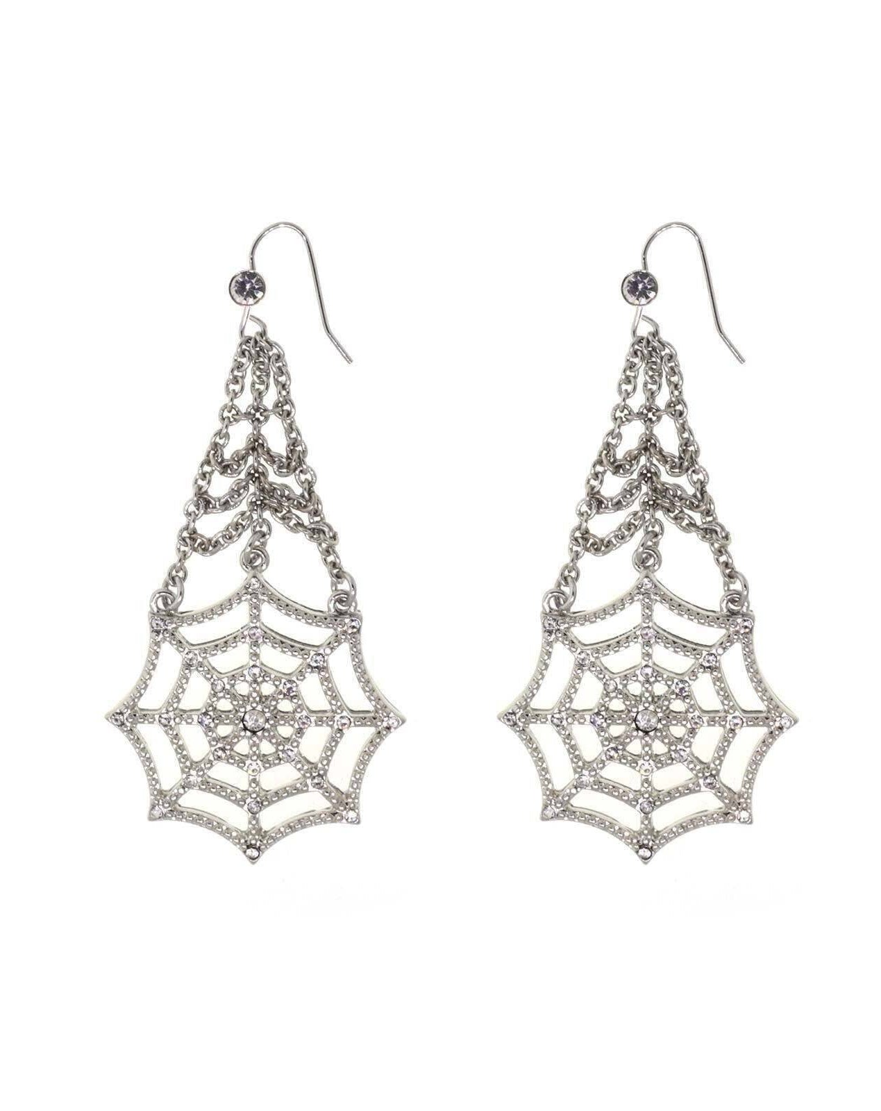1928 Jewelry Crystal Spider Web Chain Drop Wire Earrings