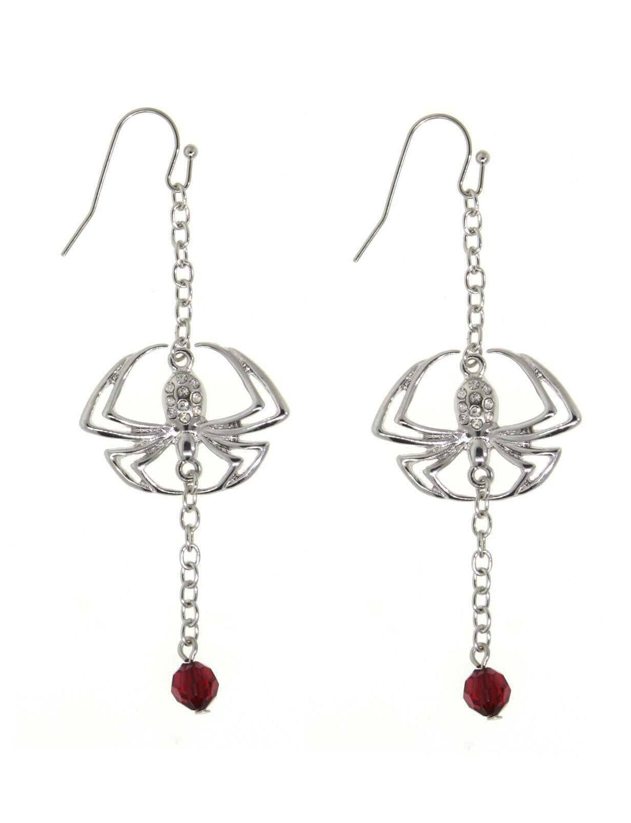 1928 Jewelry Spider On A Chain Red Bead Drop Wire Earrings