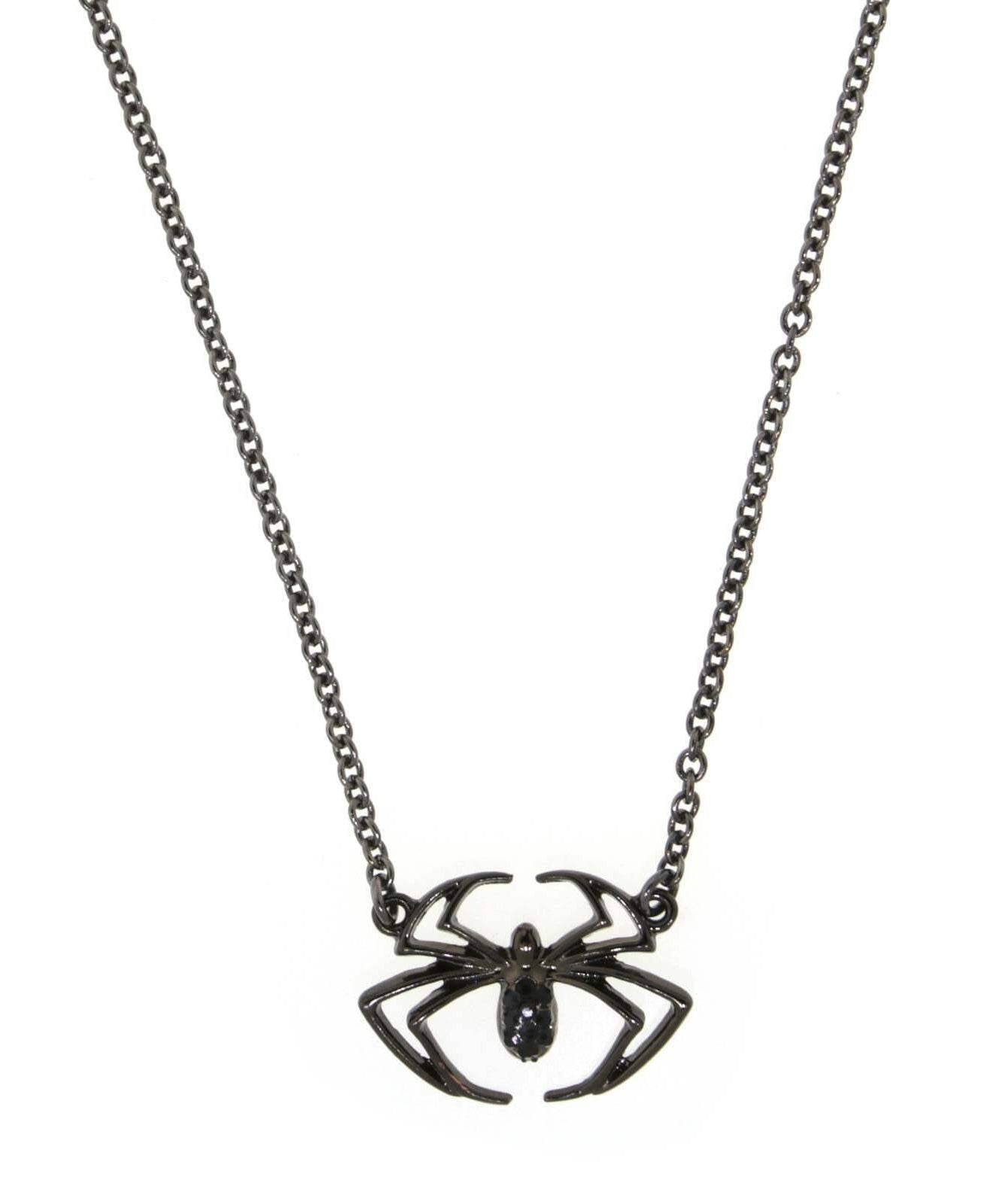 1928 Jewelry Black Spider Pendant Necklace 17"