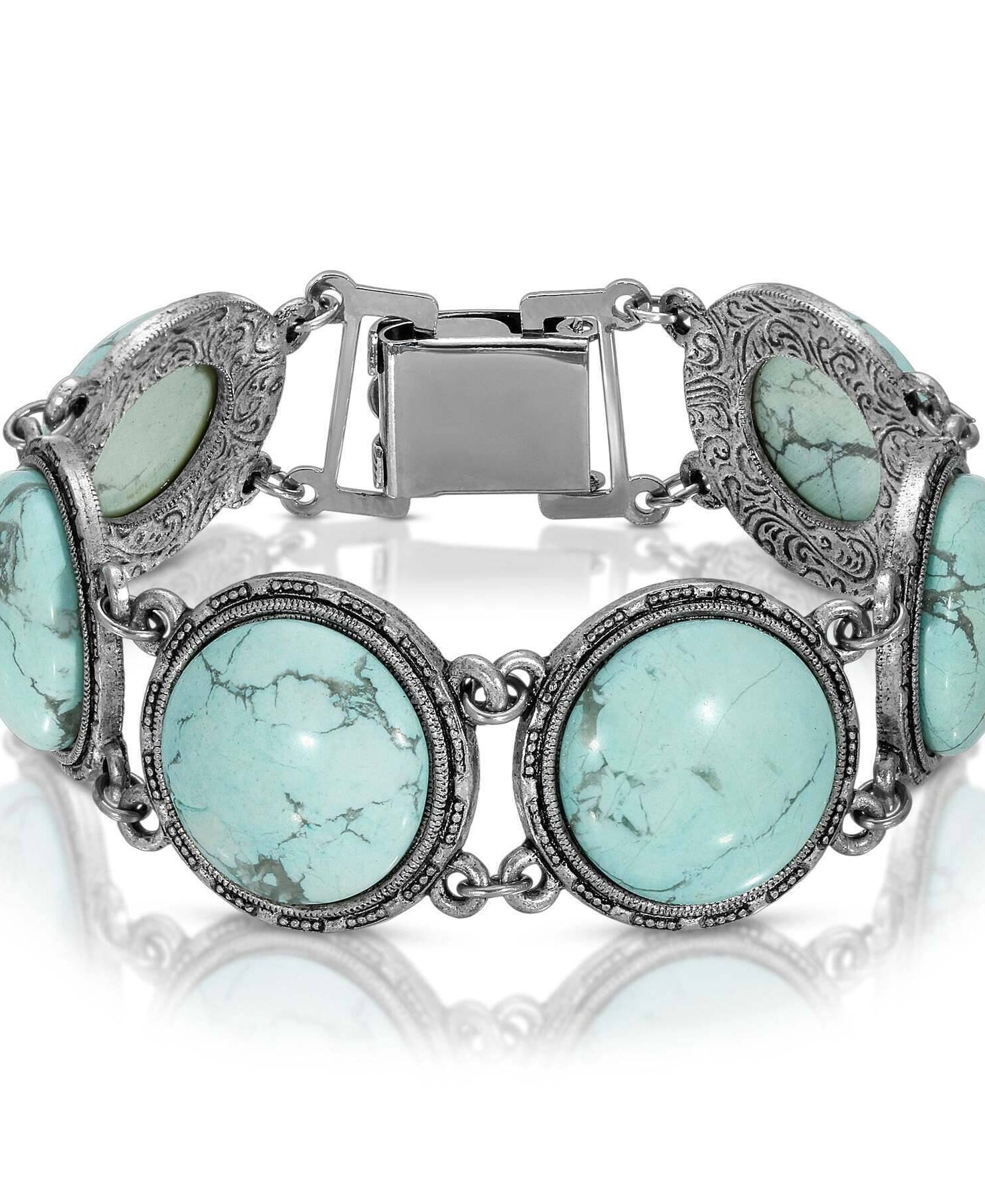 1928 Jewelry Semi Precious Round Turquoise Stone Link Bracelet