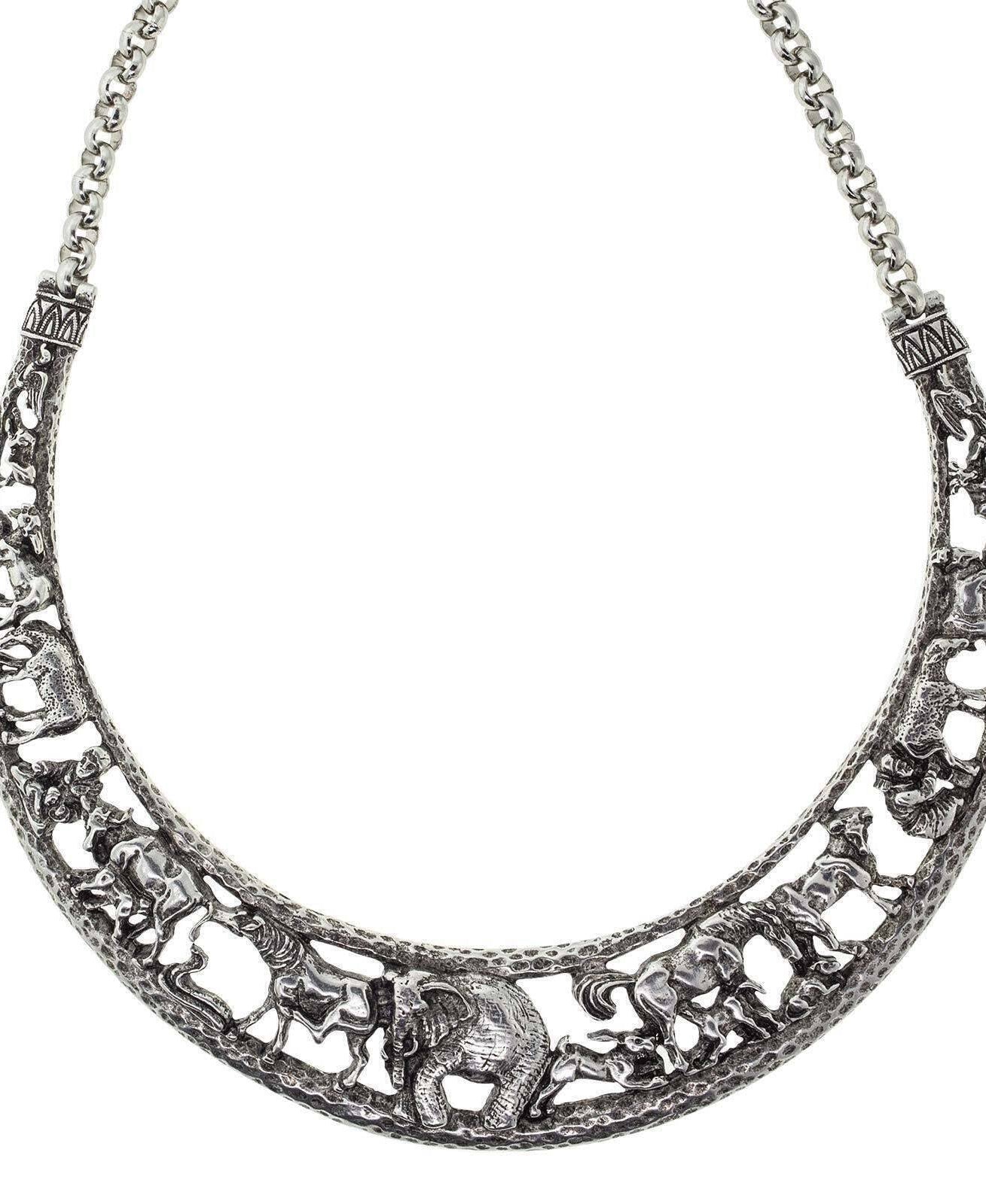 1928 Jewelry Elephant & Safari Animals Collar Necklace 14.5"