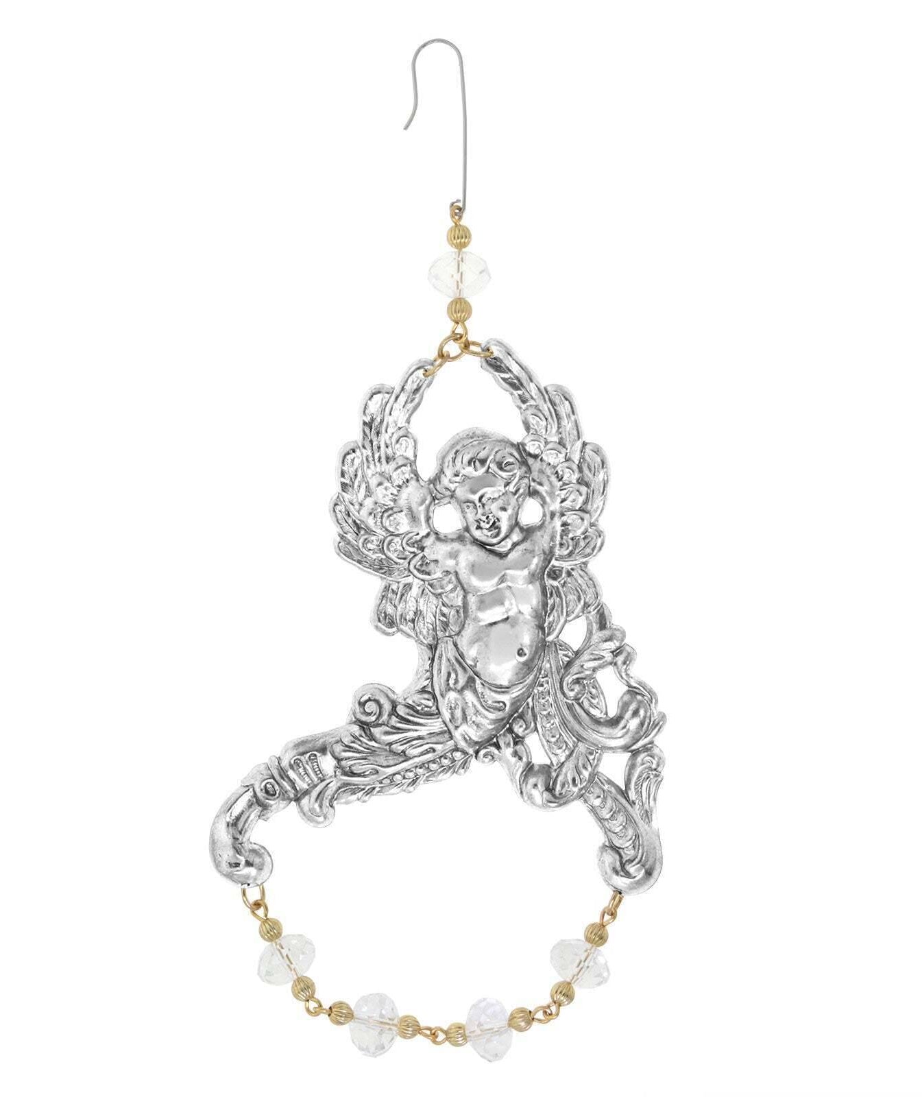 1928 Jewelry Winged Cherub Angel With Crystal Beads Hanging Christmas Tree Ornament